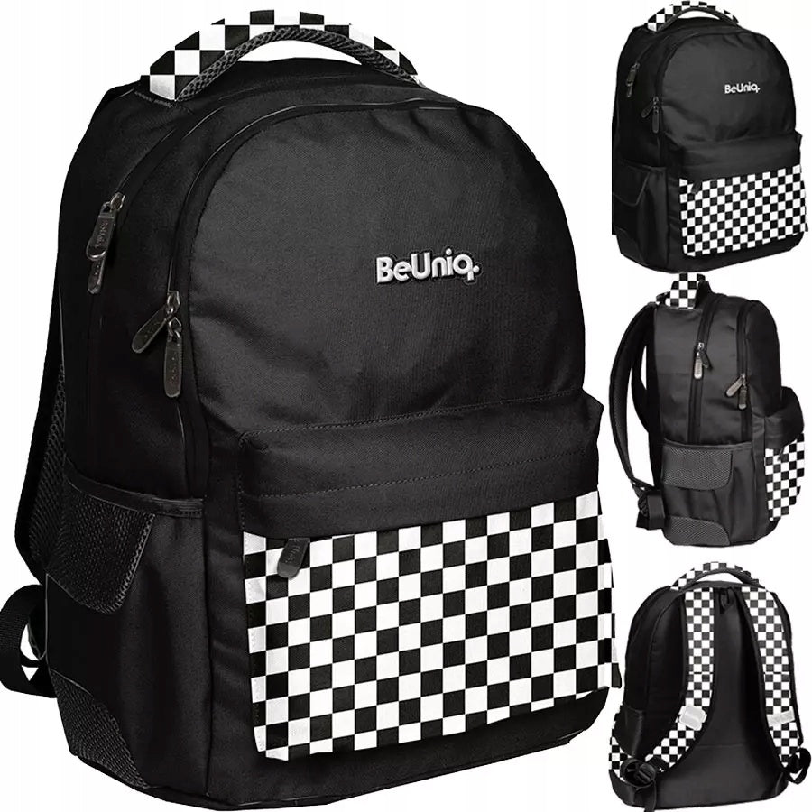 Paso Backpack 2-Chamber School Youth Chessboard Black BeuniQ