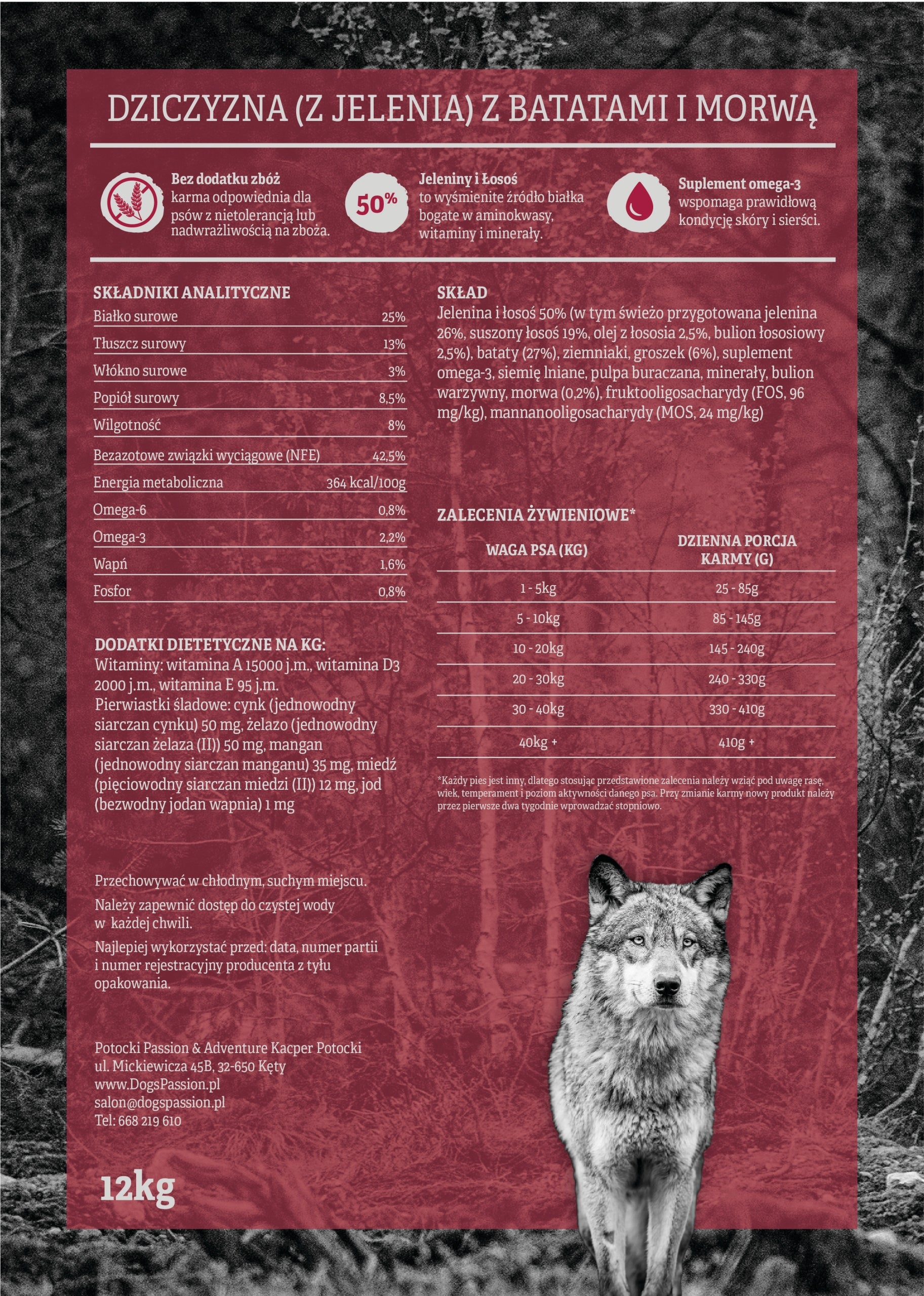 Passion Wolf Adult Medium Large Deer Venison with Batatas and Mulberry 12kg Brand Passion