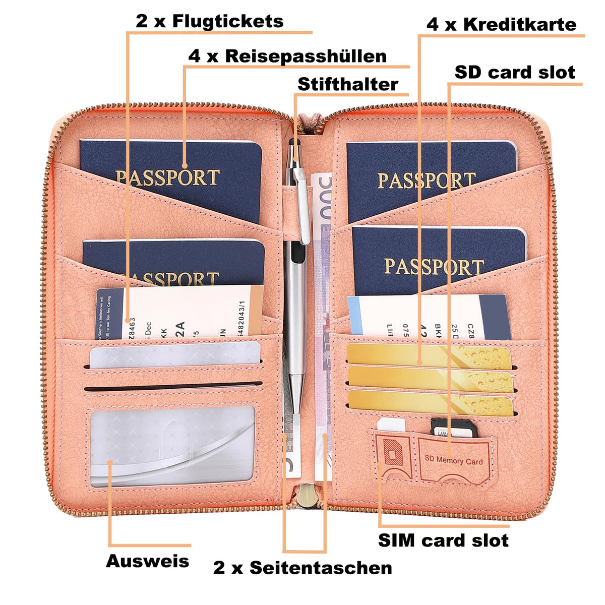 Passport Organizer Toctax With RFID Rosa 20,2x12,7x2,5 Cm For Family Packaging status original