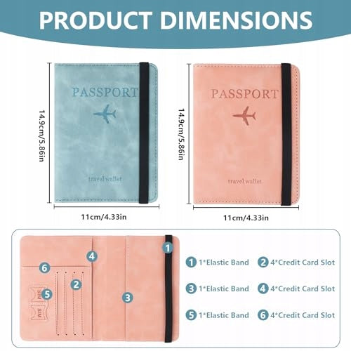Passport case artificial leather 2 pcs pink blue Manufacturer code B0CQYJVCL5