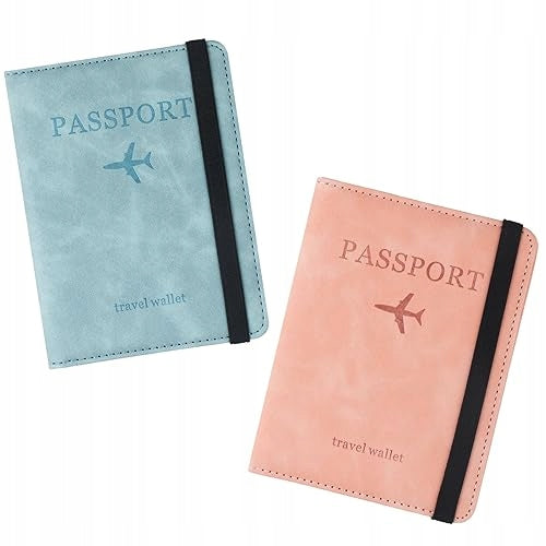 Passport case artificial leather 2 pcs pink blue