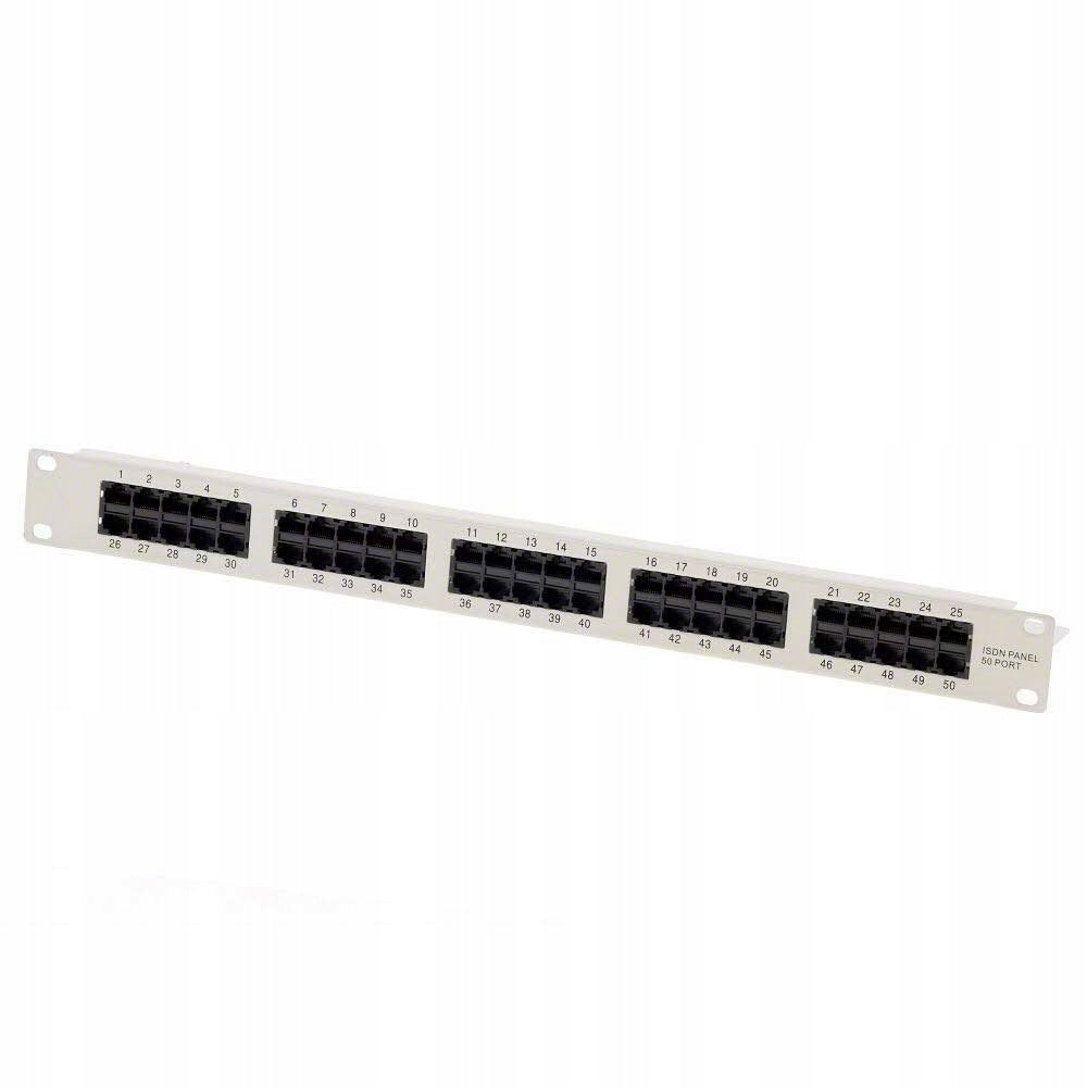 Patch Panel Ecolan Cat 3 ISDN 19" 1U 50 Ports RJ45 8/4 Light Grey RAL