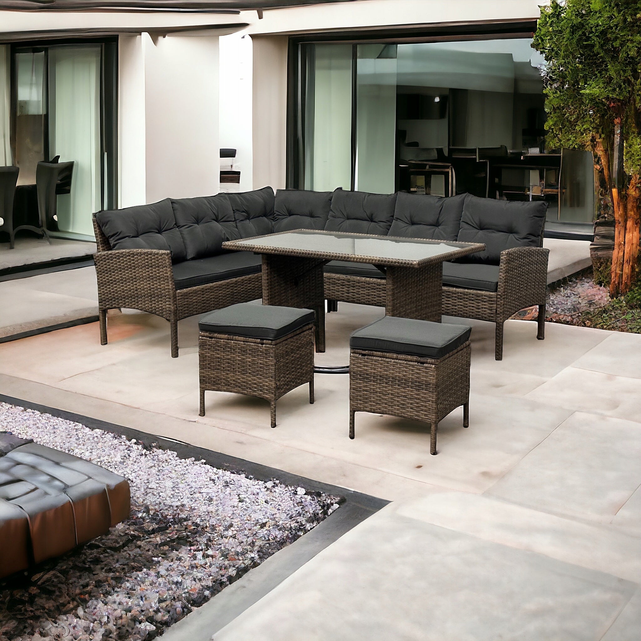 Patio Furniture / Seating Set / Technorattan Corner / Light Brown Manufacturer code Zestaw ogrodowy SFS079-1-Jasnobrązowy