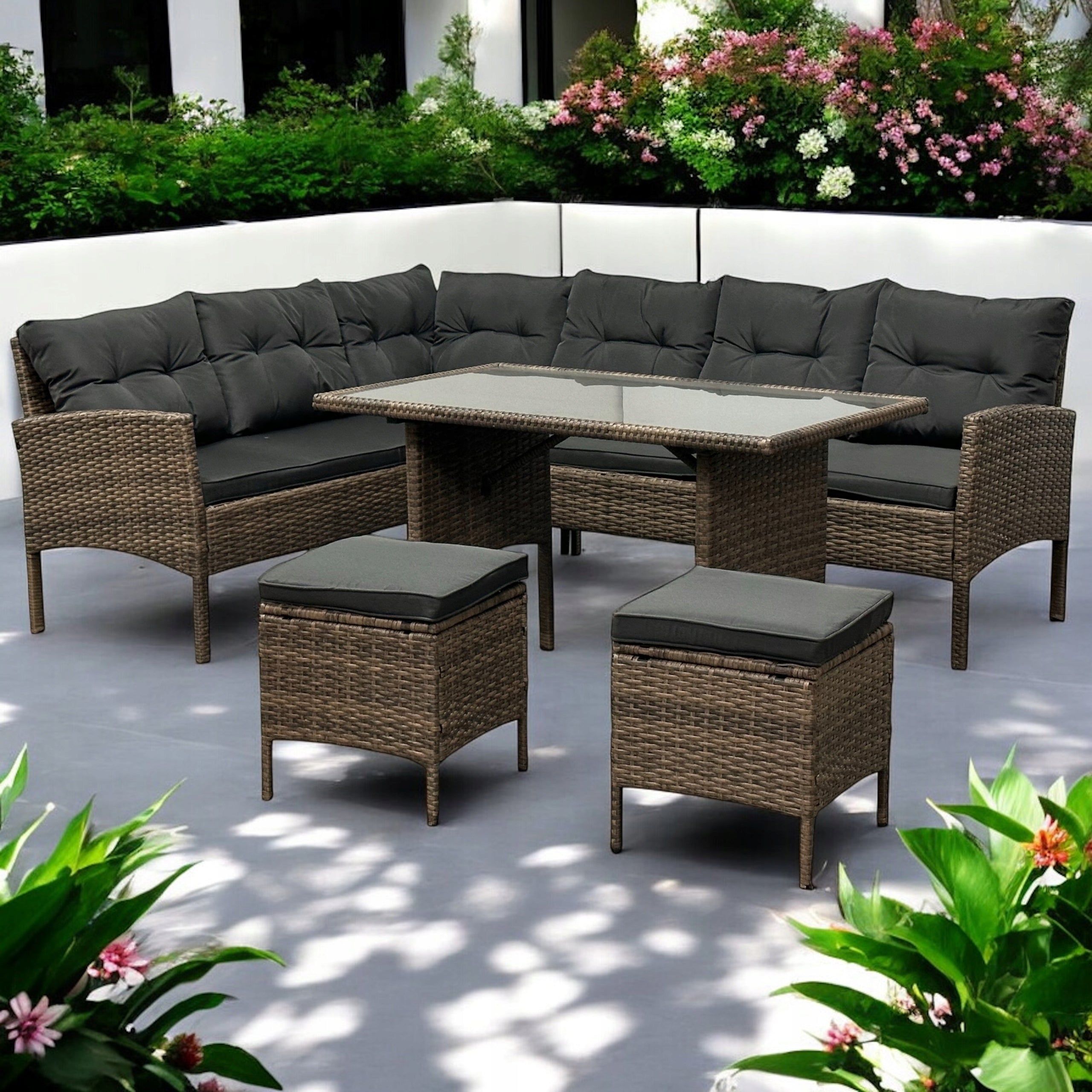 Patio Furniture / Seating Set / Technorattan Corner / Light Brown Packaging status original