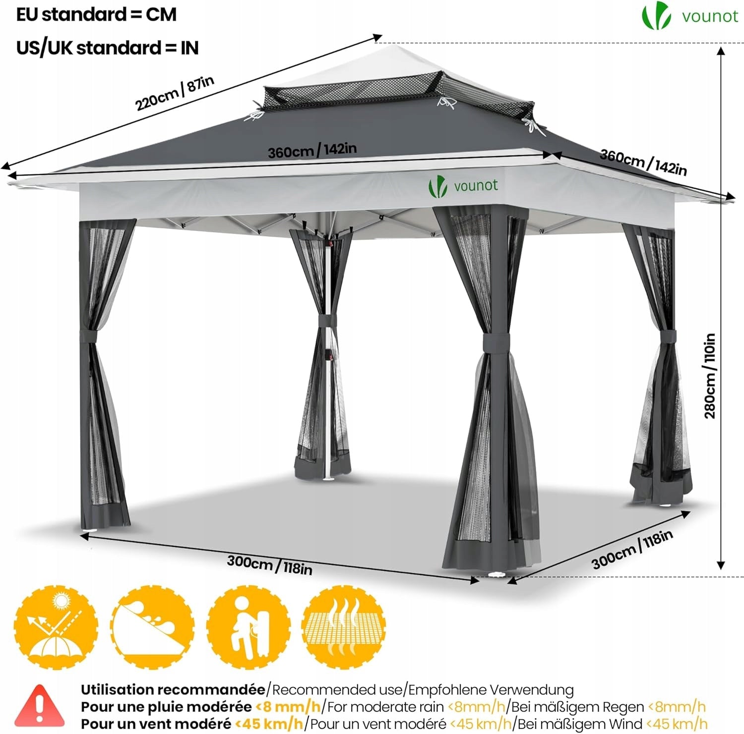 Pavilion 3,6x 3,6 x2,7m pergola pergola 3x3m anthracite pop in with mosquito net Type pavilion