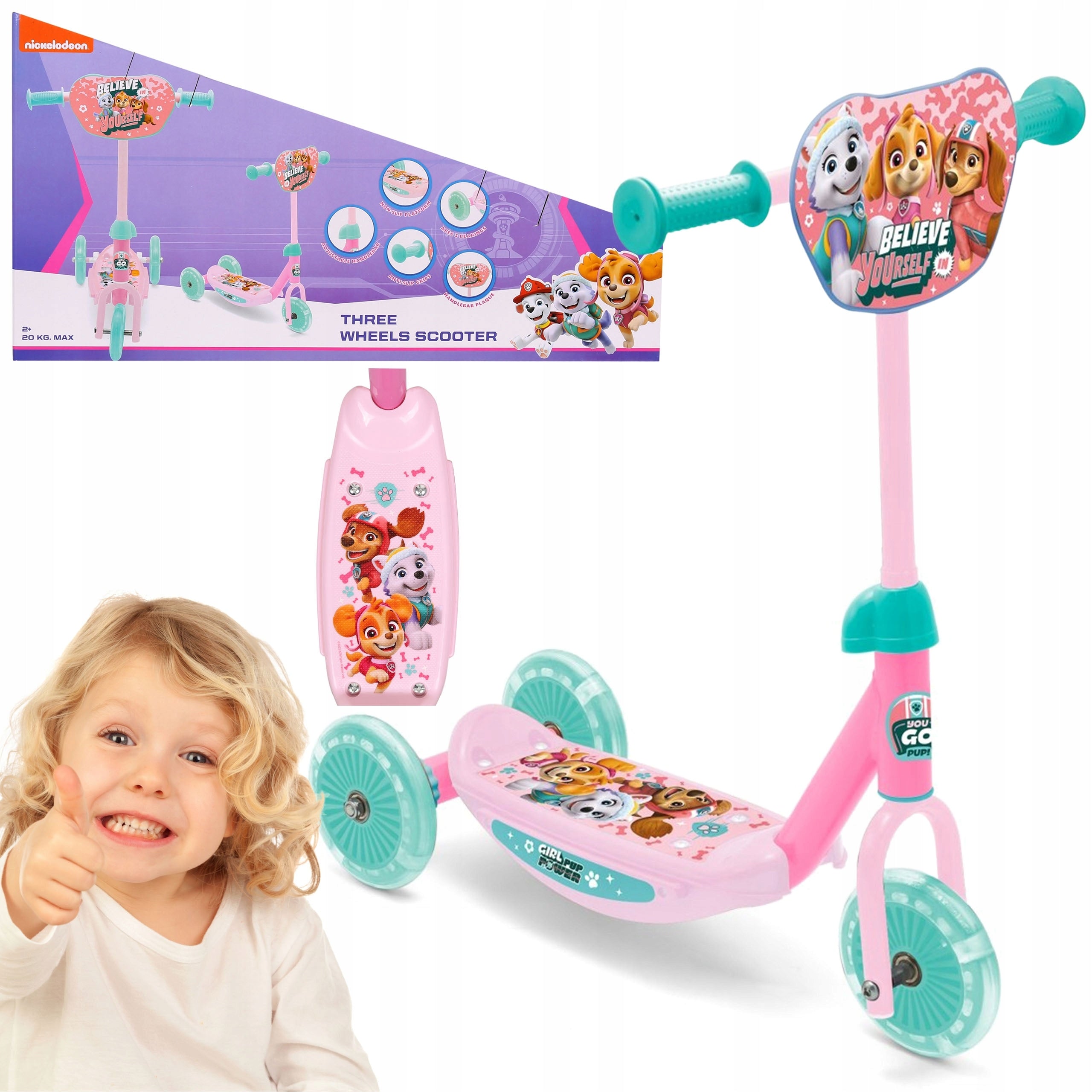 Paw Patrol Tricycle Scooter for Girls Balance Adjustable 20 kg