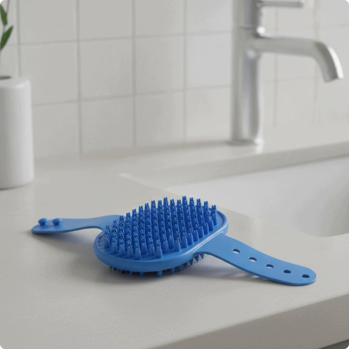 Paw Shaped Ridged Pet Grooming Brush Multifunctional Pet Bath Blue Opp Bag