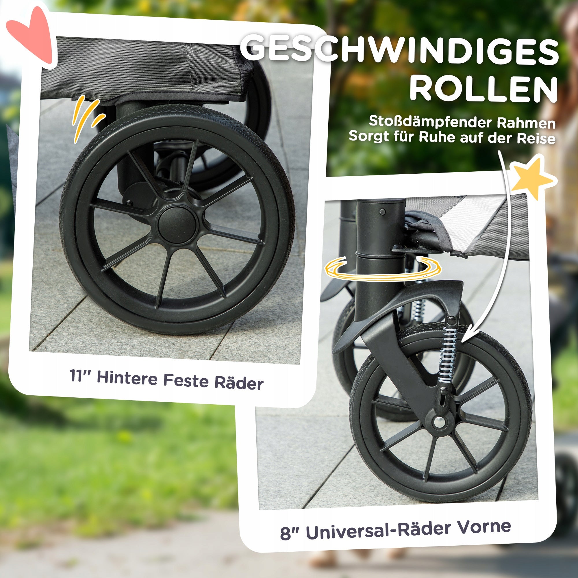 PawHUT Dog Stroller Folding Up to 30kg Large Cushioned Size M/L