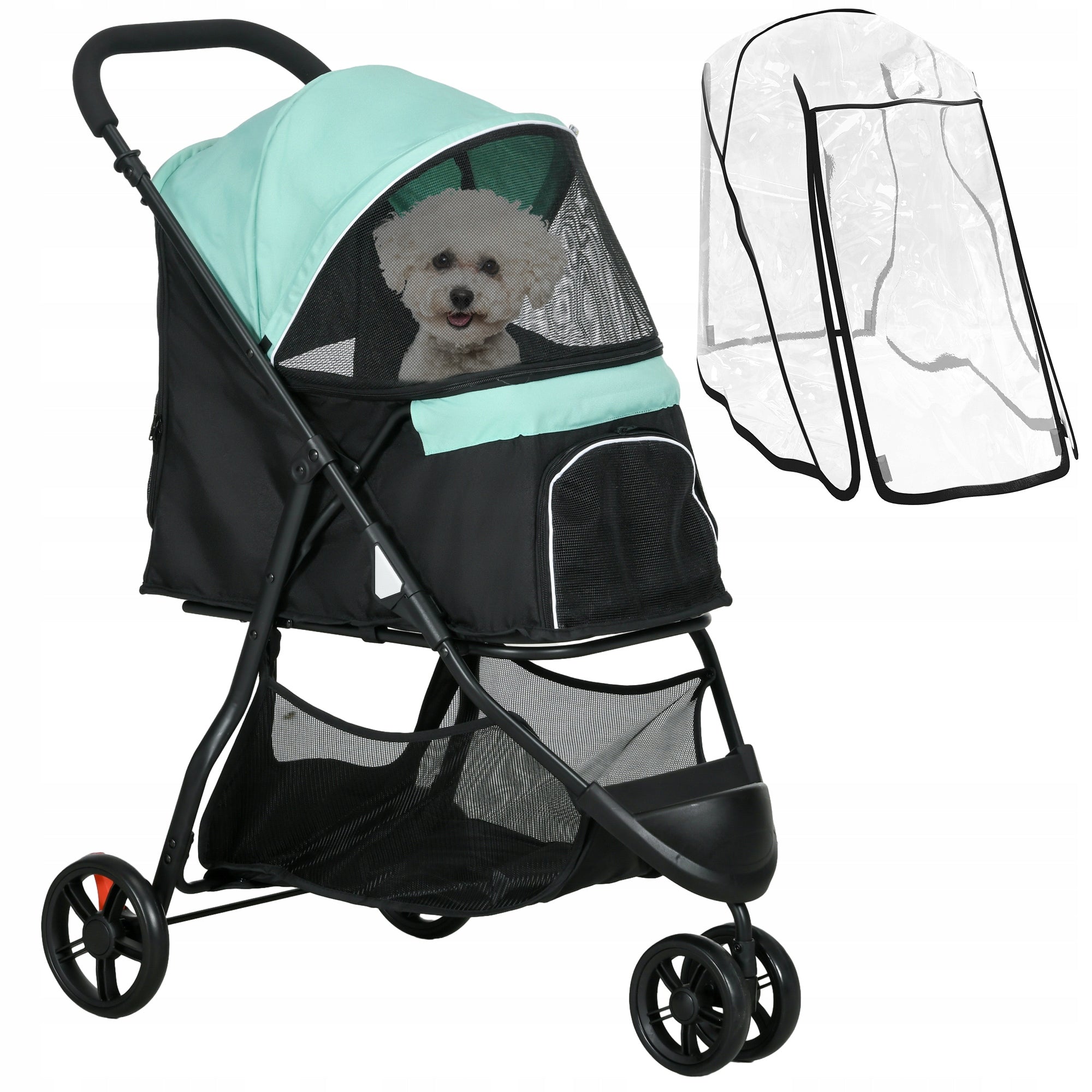 PawHut 2-in-1 Dog Stroller, Folding, with Rain Cover, 80,5x51,5x100 cm