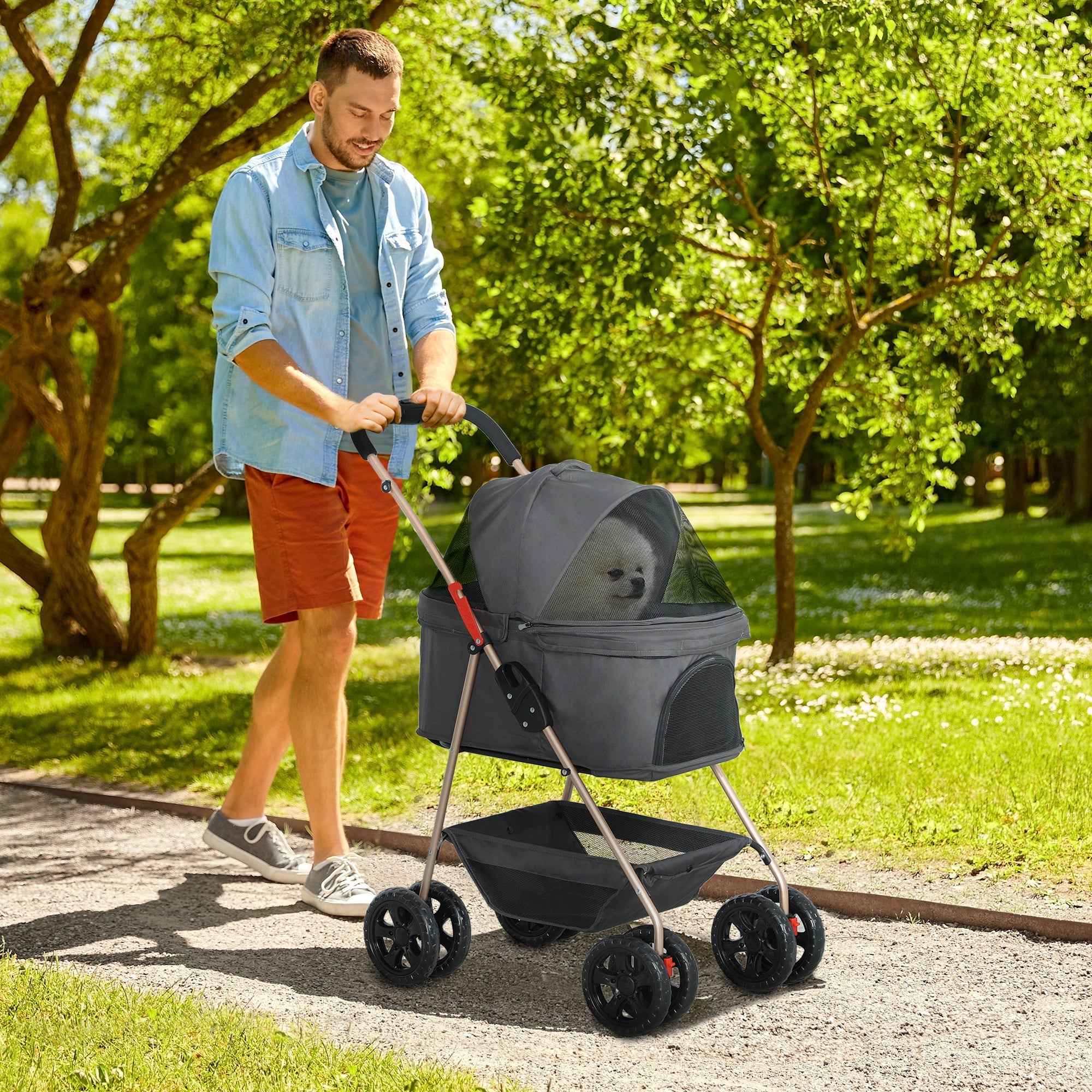 PawHut 3-in-1 Dog Stroller, Folding, Carry Bag, Convenient, Grey Manufacturer code PawHut