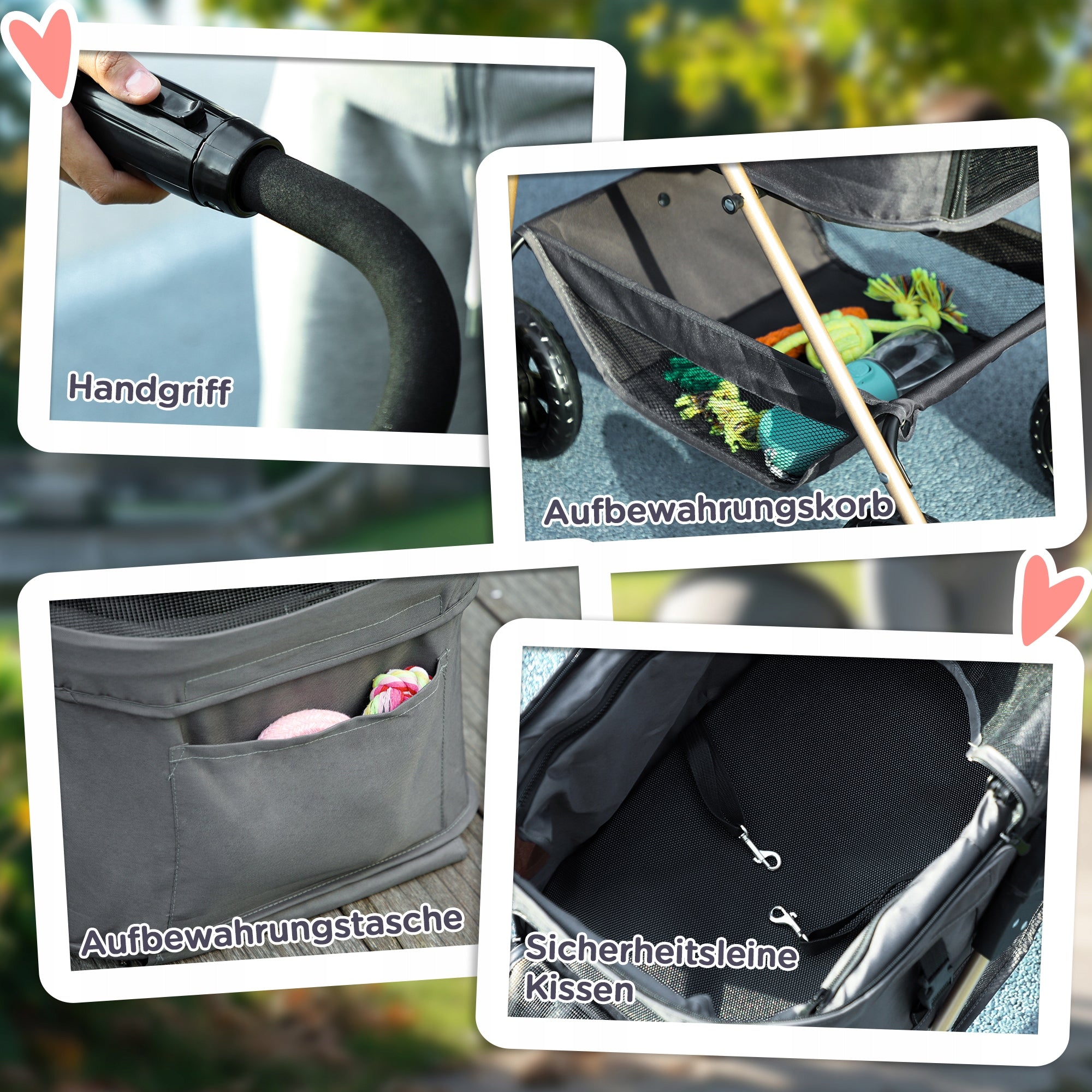 PawHut 3-in-1 Dog Stroller, Folding, Carry Bag, Convenient, Grey Product height 102 cm