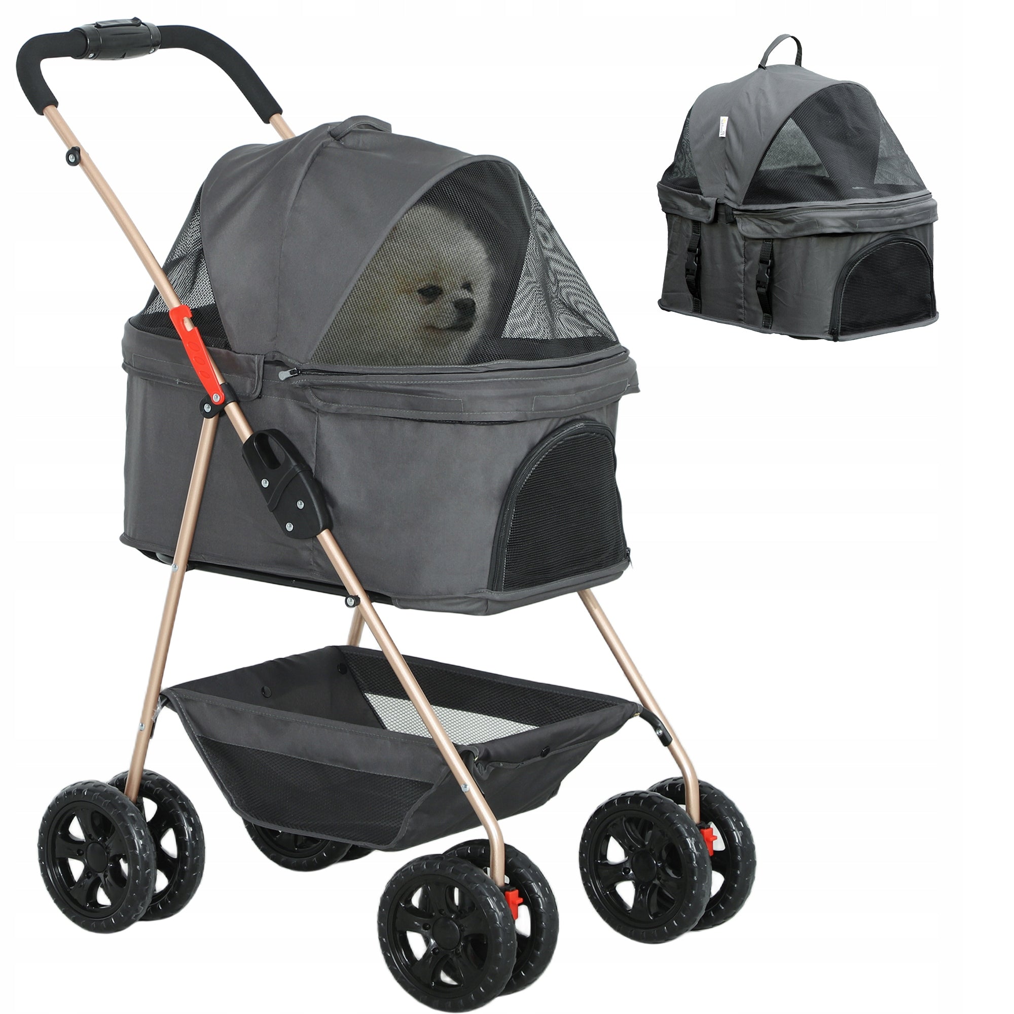 PawHut 3-in-1 Dog Stroller, Folding, Carry Bag, Convenient, Grey