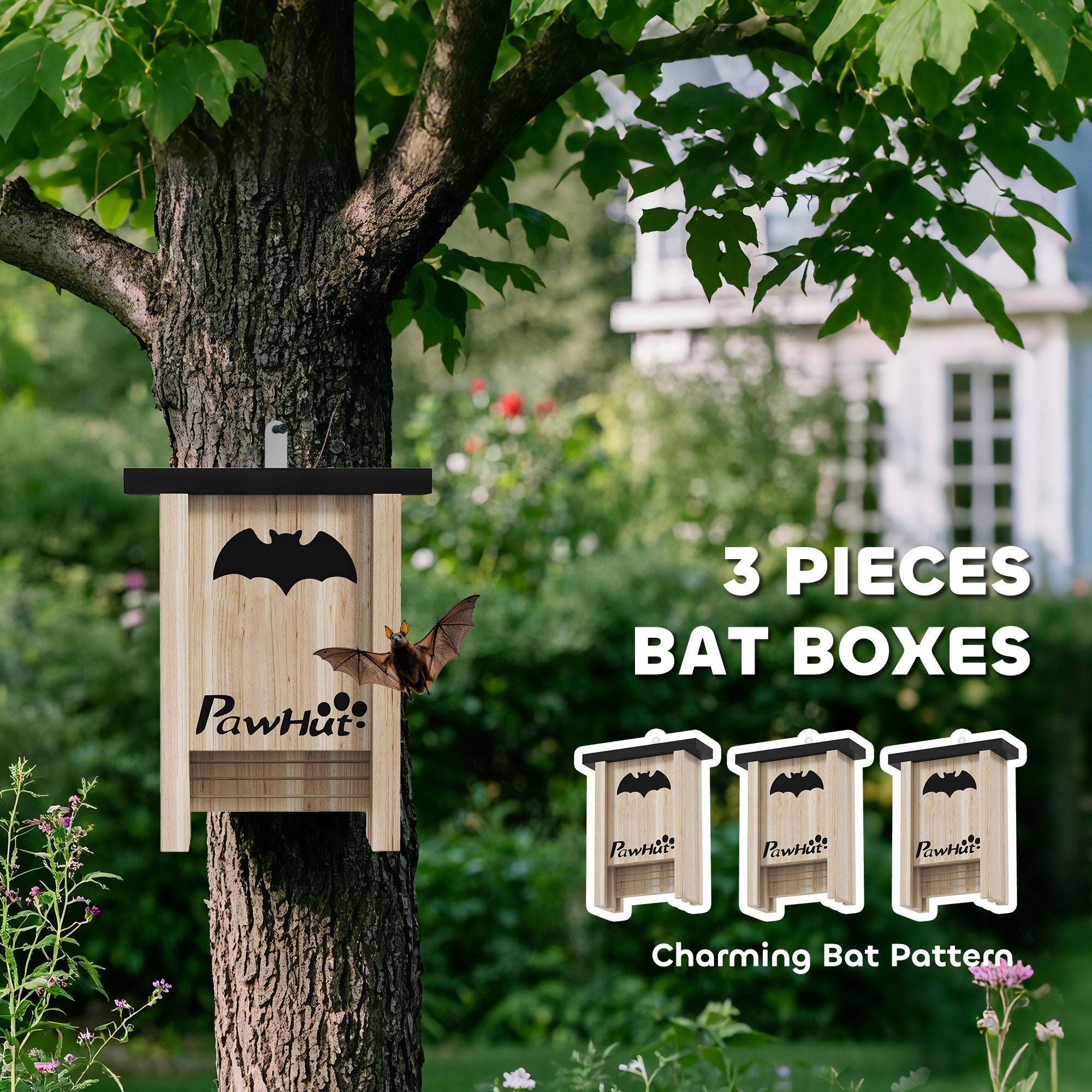 PawHut Bat feeder, set of 3, natural, 18 x 6 x 22,5 cm Manufacturer code PawHut