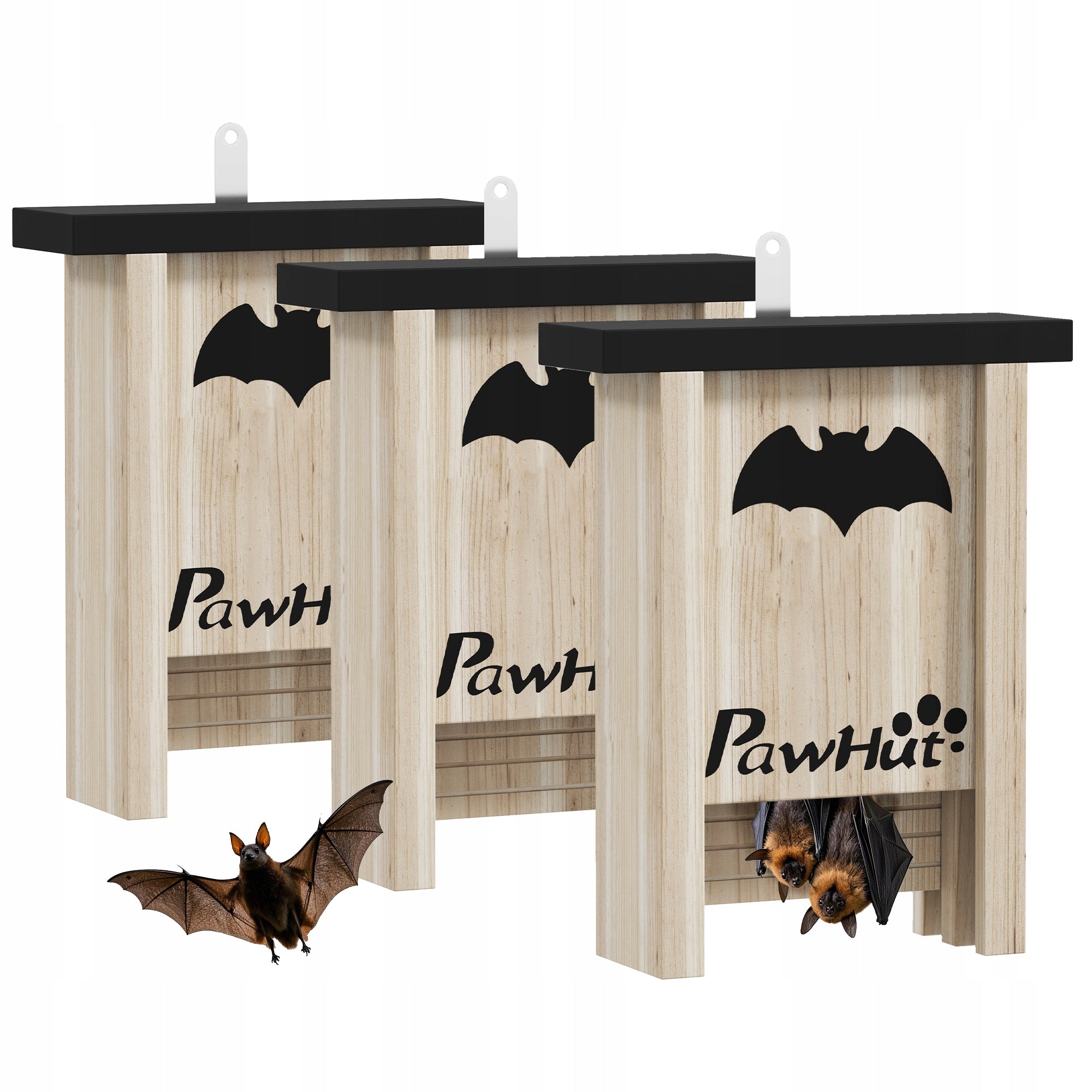 PawHut Bat feeder, set of 3, natural, 18 x 6 x 22,5 cm