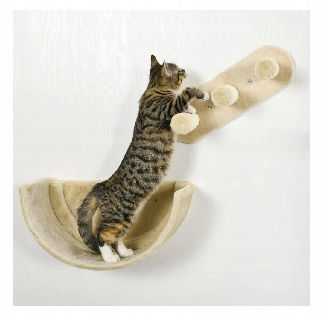 PawHut Cat Climbing Wall, 4-Piece Set with Bridge Hammock Length 22 cm