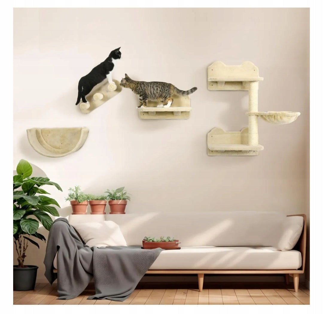 PawHut Cat Climbing Wall, 4-Piece Set with Bridge Hammock Manufacturer code D30-729V80CG