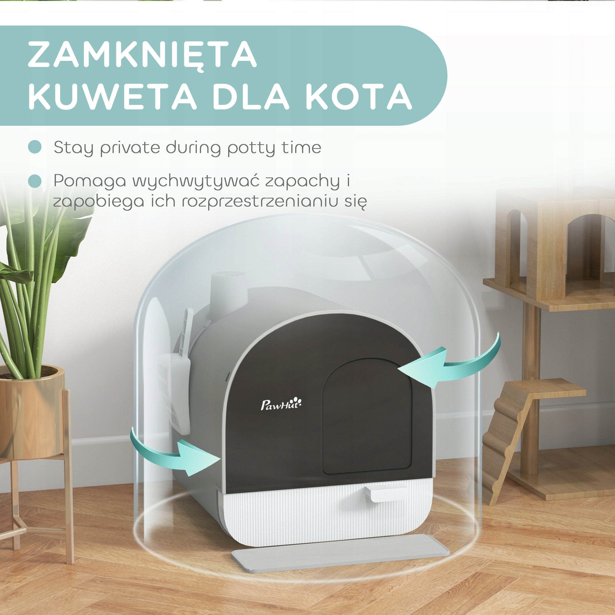 PawHut Cat Toilet with Lid and Mat, W 43 x D 44 x H 47 cm Grey Trade name kuweta
