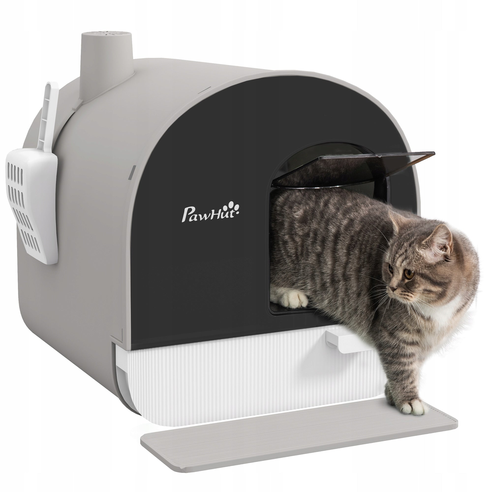 PawHut Cat Toilet with Lid and Mat, W 43 x D 44 x H 47 cm Grey