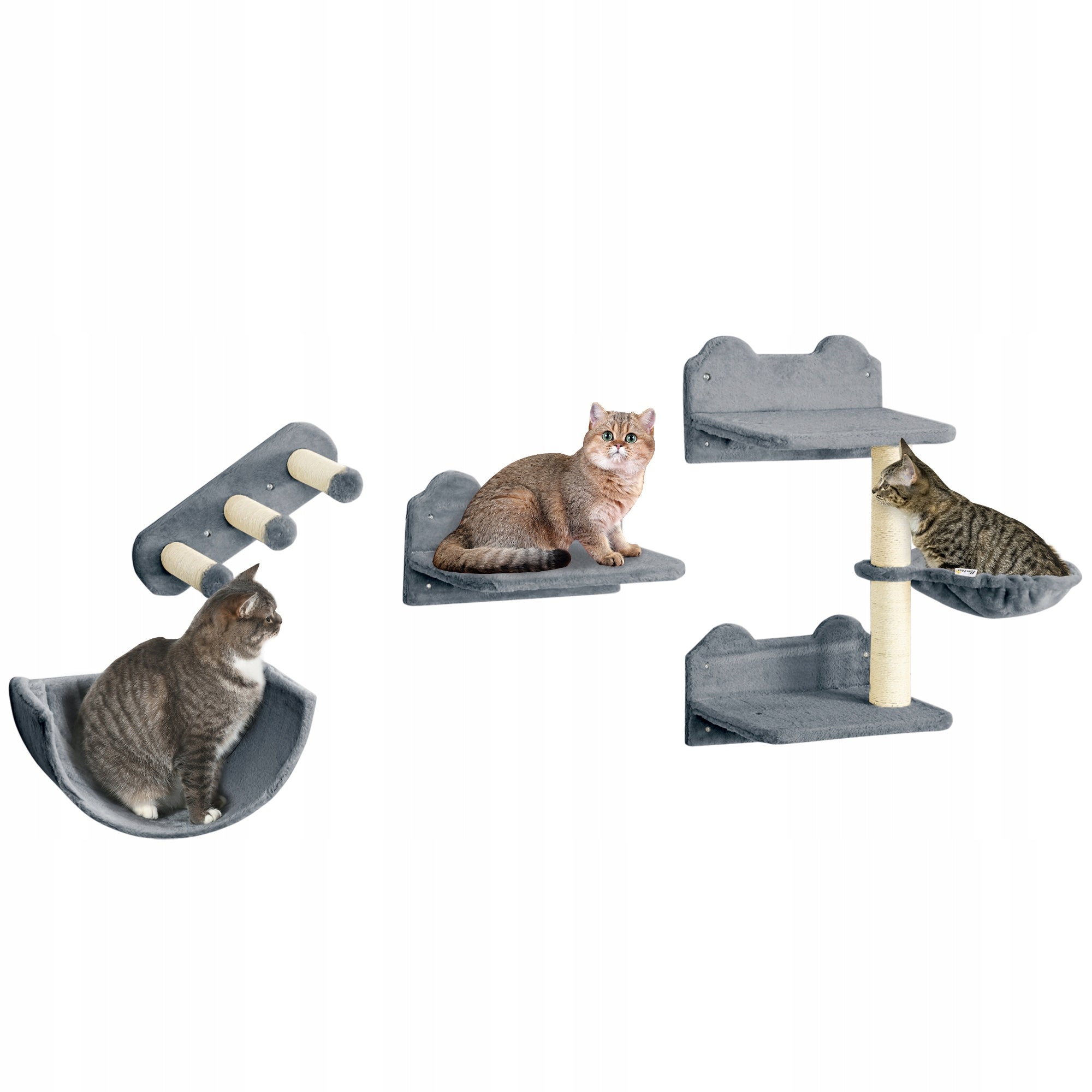 PawHut Cat Wall 4-Piece with Ladder and Hammock, Climbing Toy