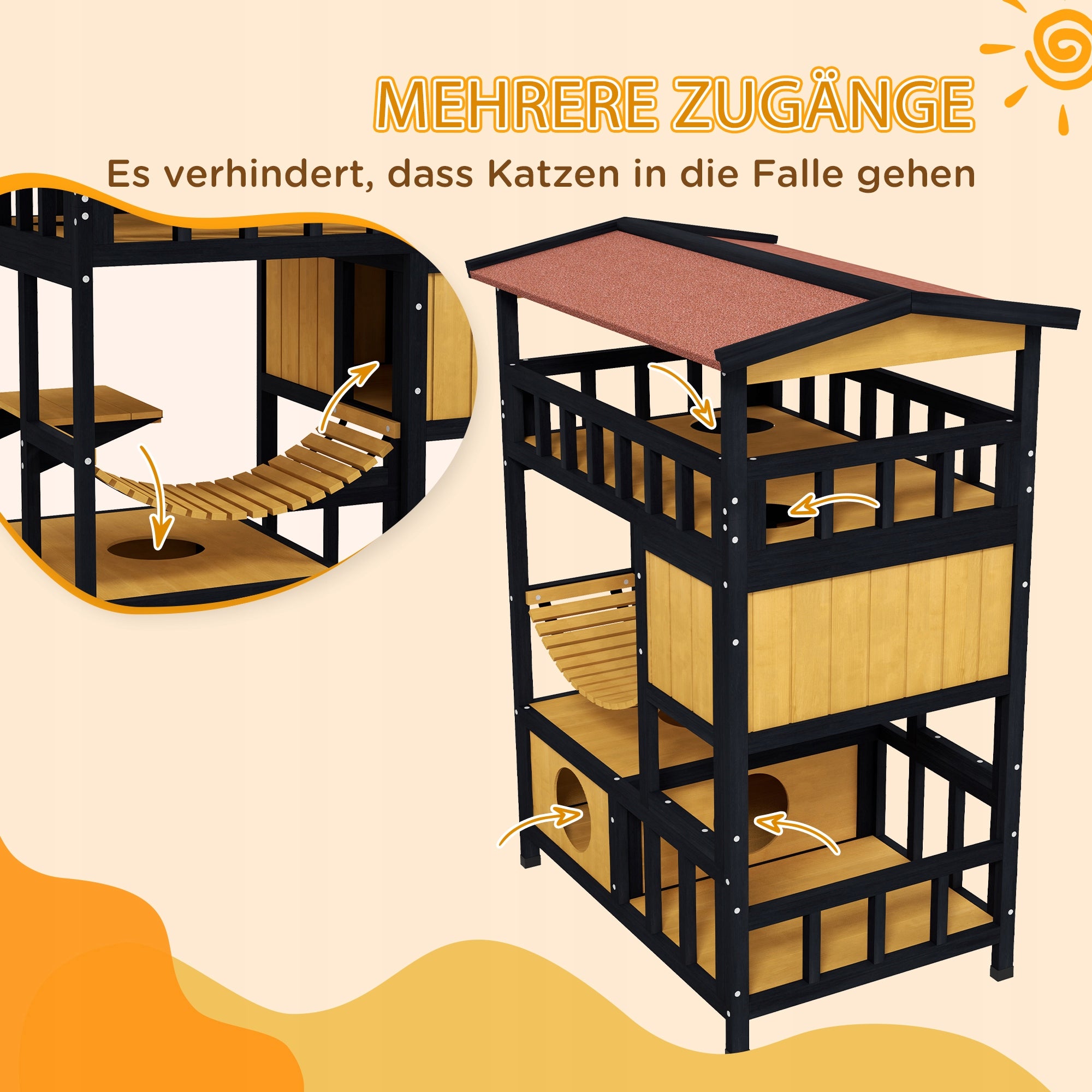 PawHut Cat house with platforms and bridge, for 2 cats Kind cat house