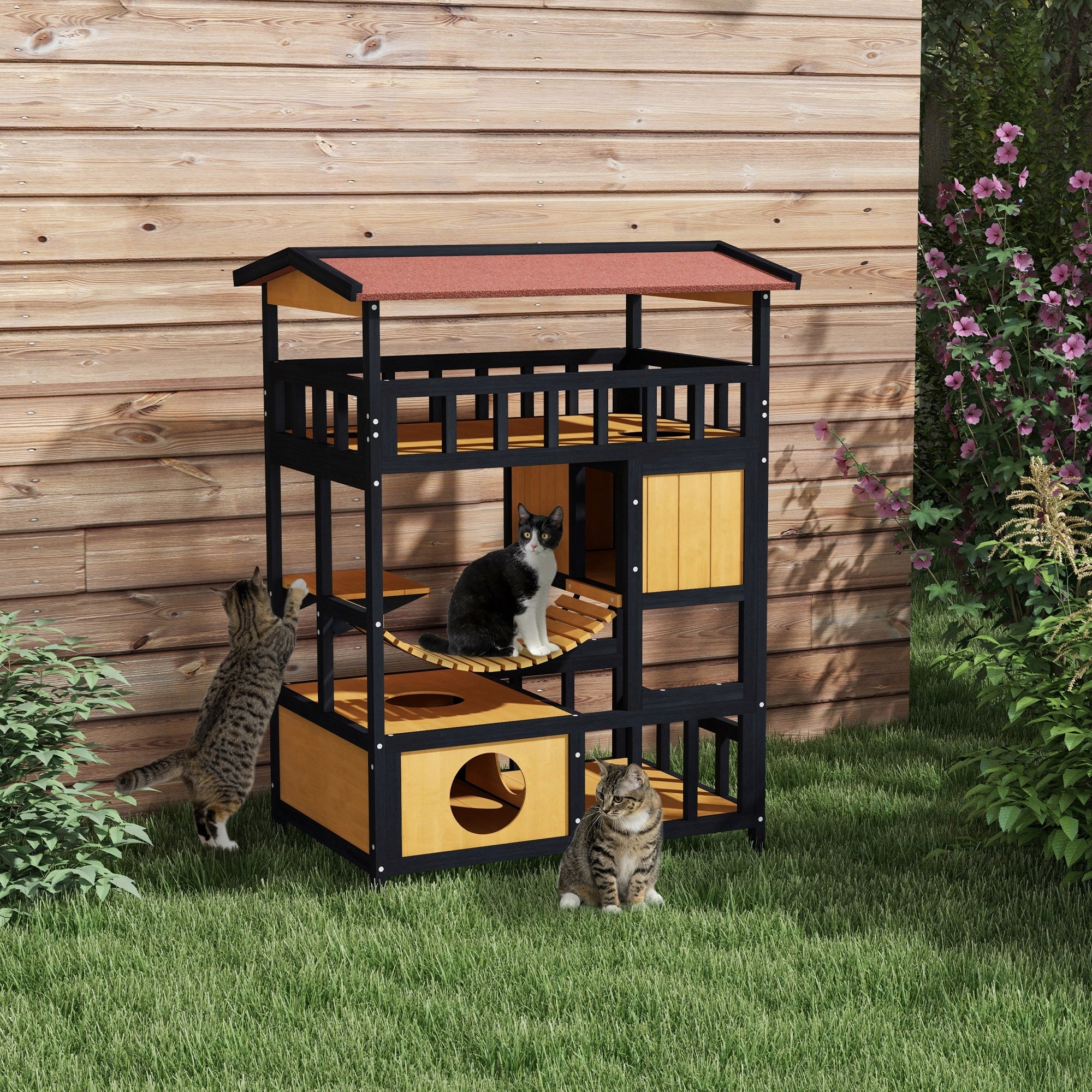 PawHut Cat house with platforms and bridge, for 2 cats Manufacturer code PawHut