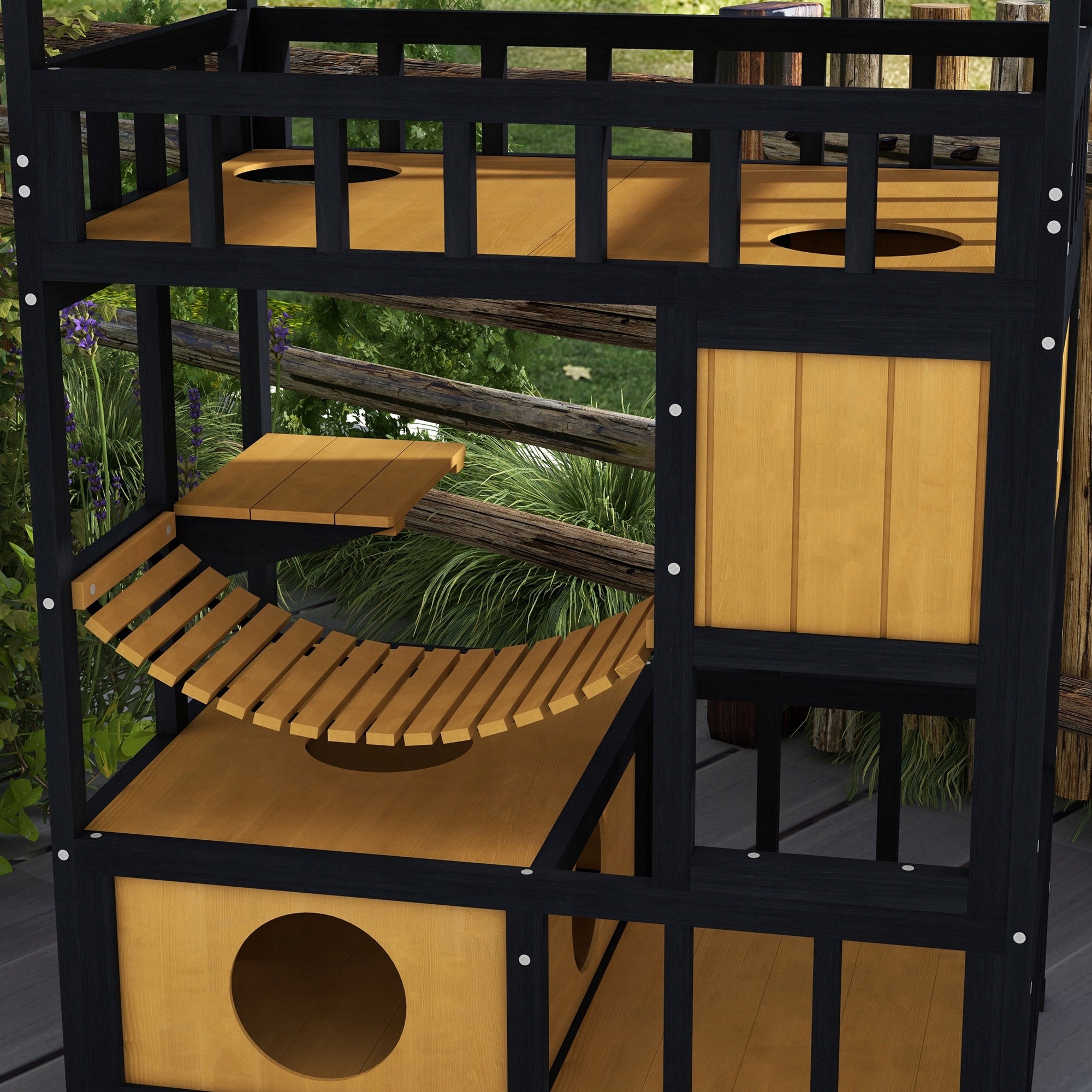 PawHut Cat house with platforms and bridge, for 2 cats Material wood