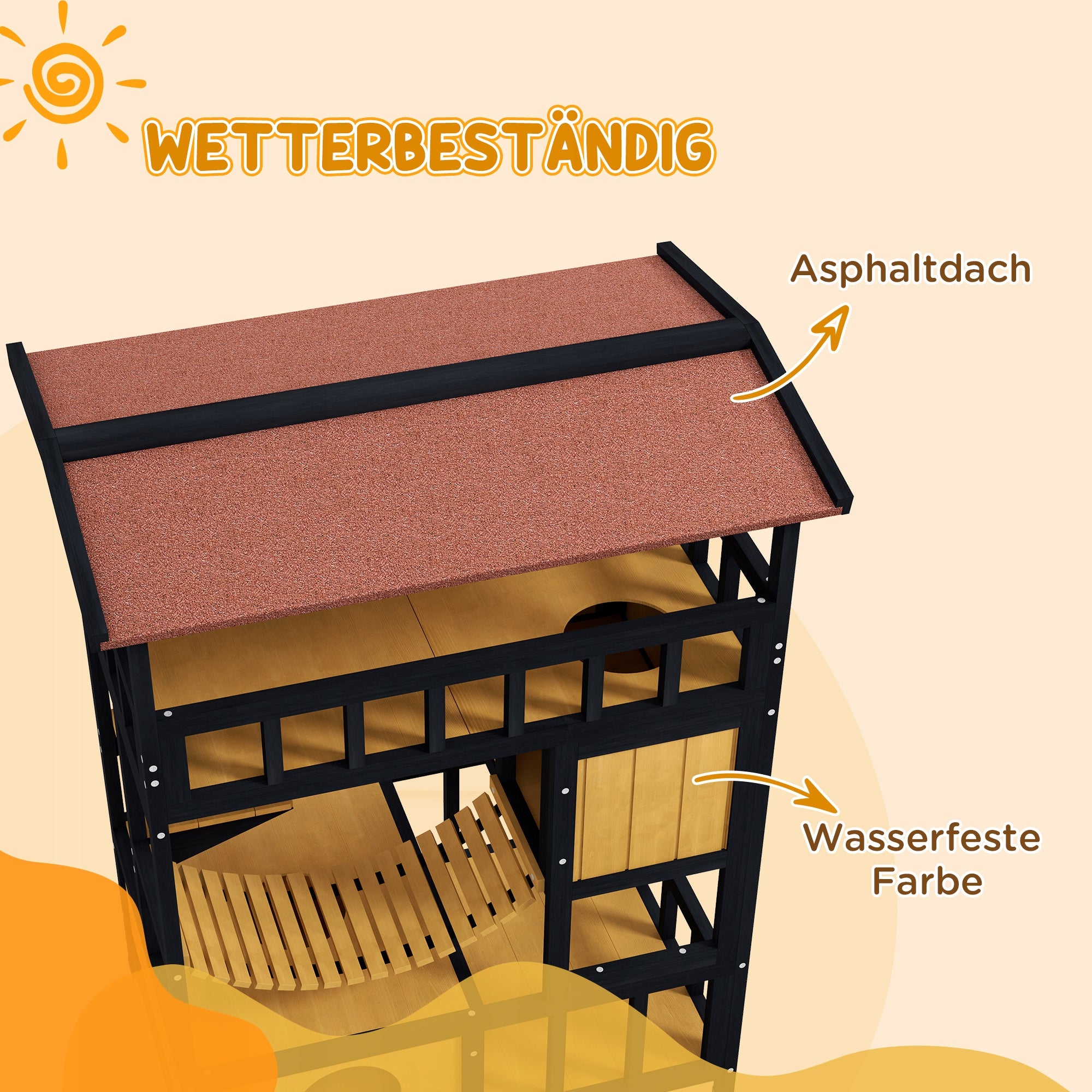 PawHut Cat house with platforms and bridge, for 2 cats Product width 60 cm