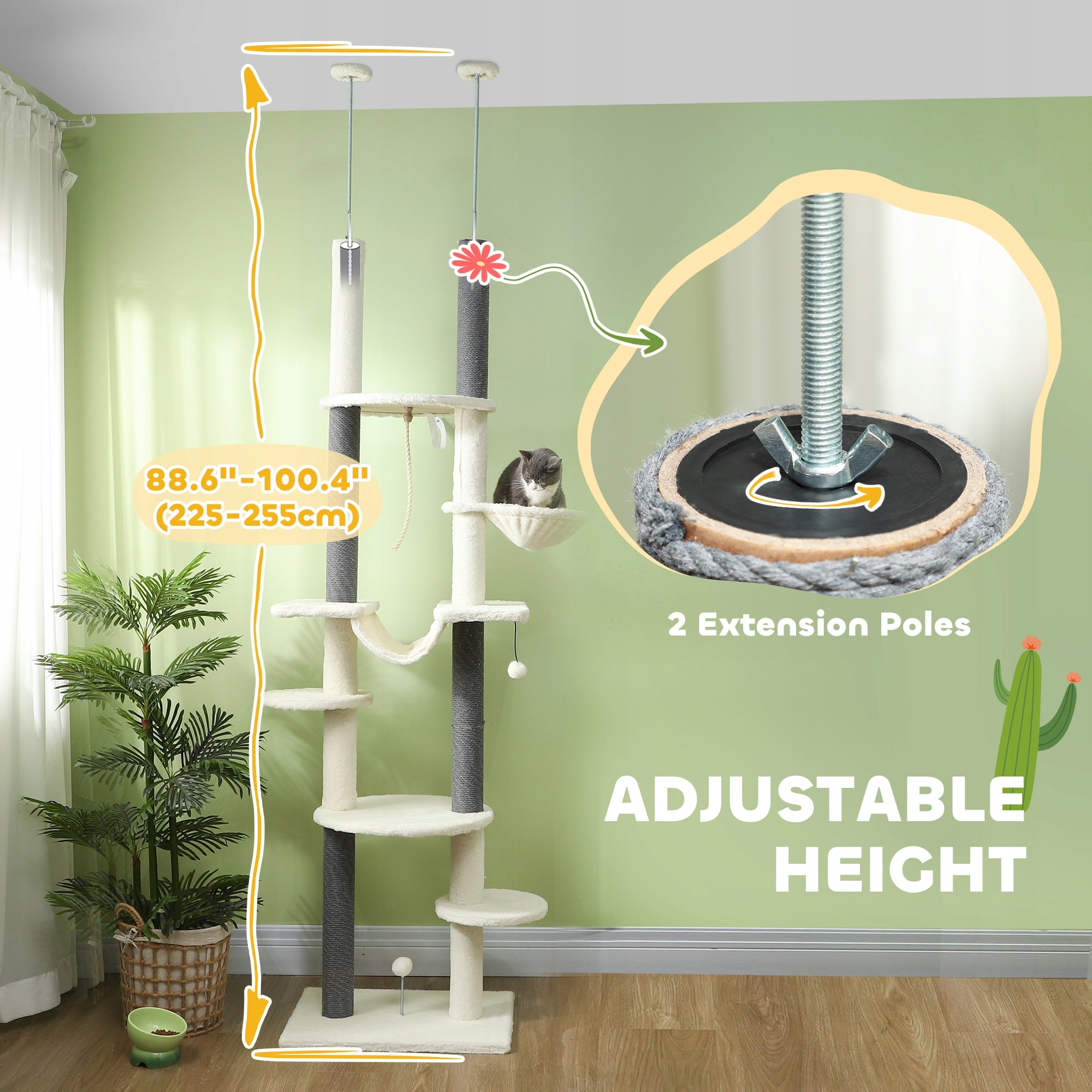 PawHut Cat scratcher, adjustable height 225-255 cm, 7-level, white Brand PawHut