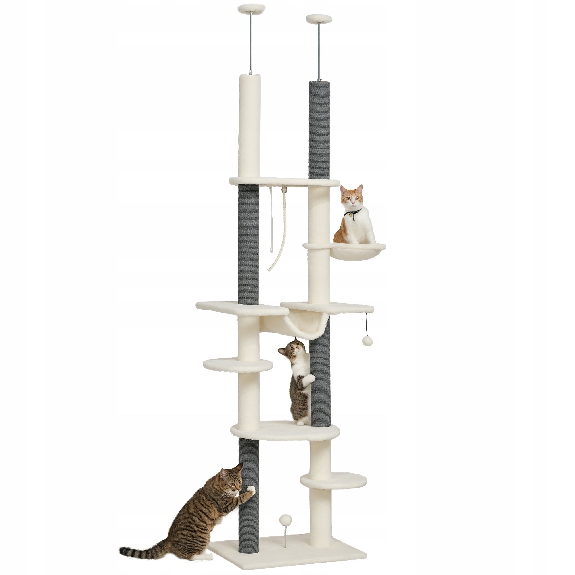 PawHut Cat scratcher, adjustable height 225-255 cm, 7-level, white