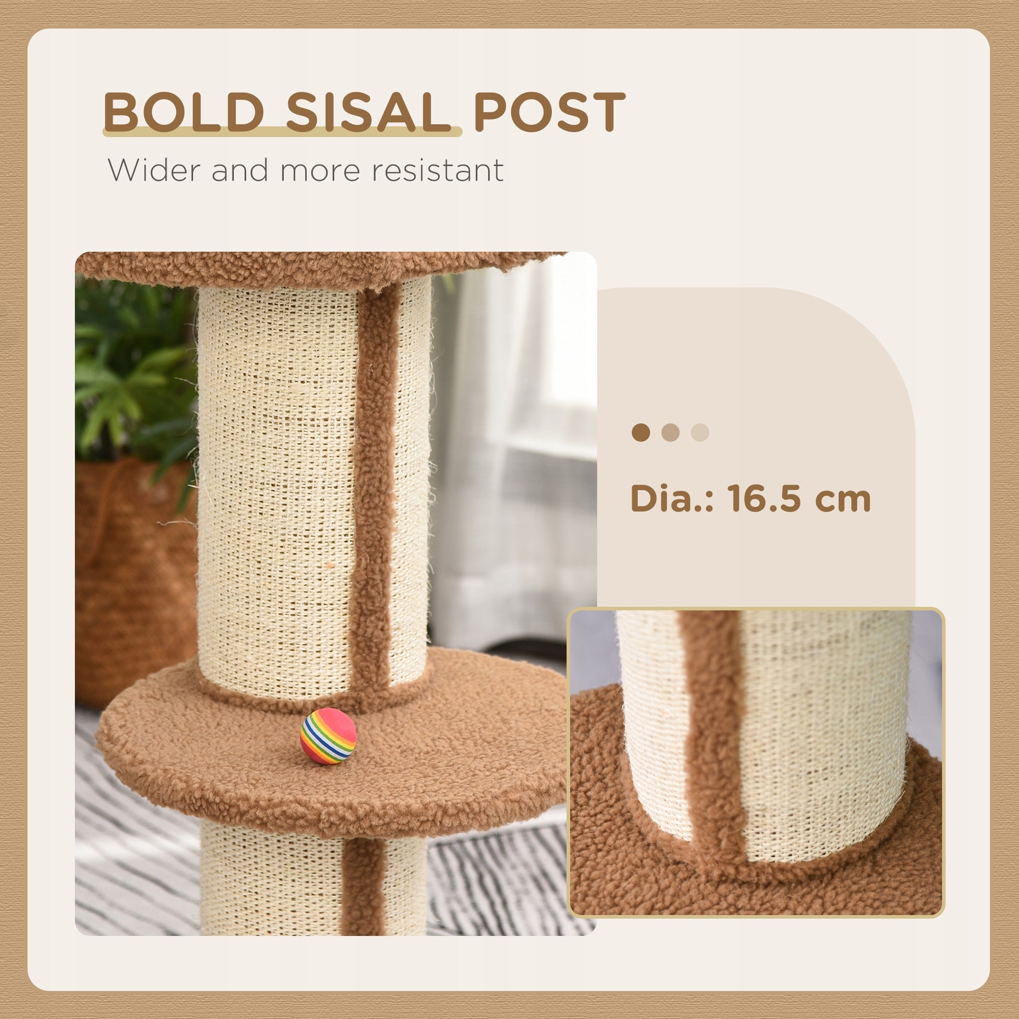 PawHut Cat scratcher for play with sisal platform plush, height 91cm brown Height (cm) 61 - 100 cm