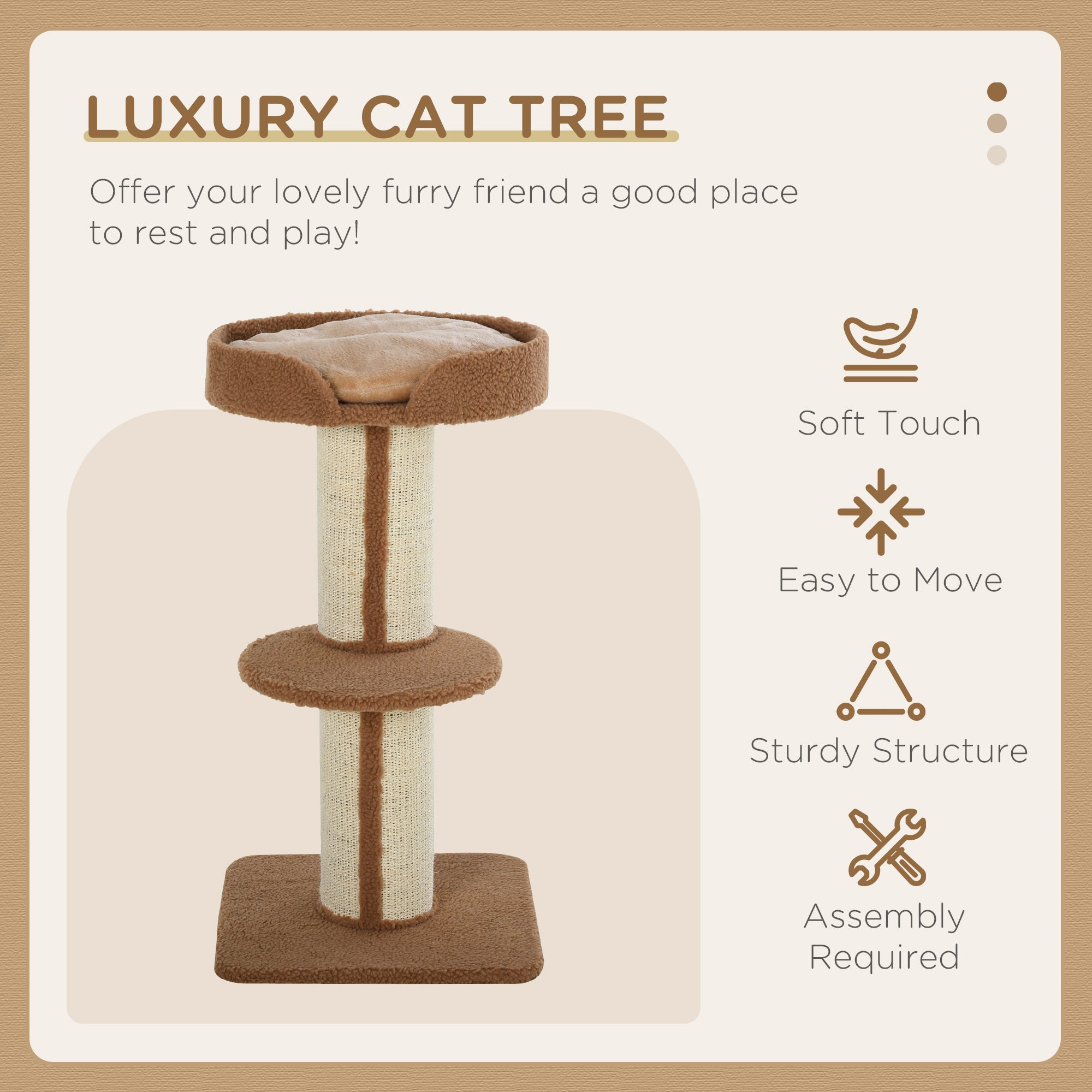PawHut Cat scratcher for play with sisal platform plush, height 91cm brown Manufacturer code PawHut