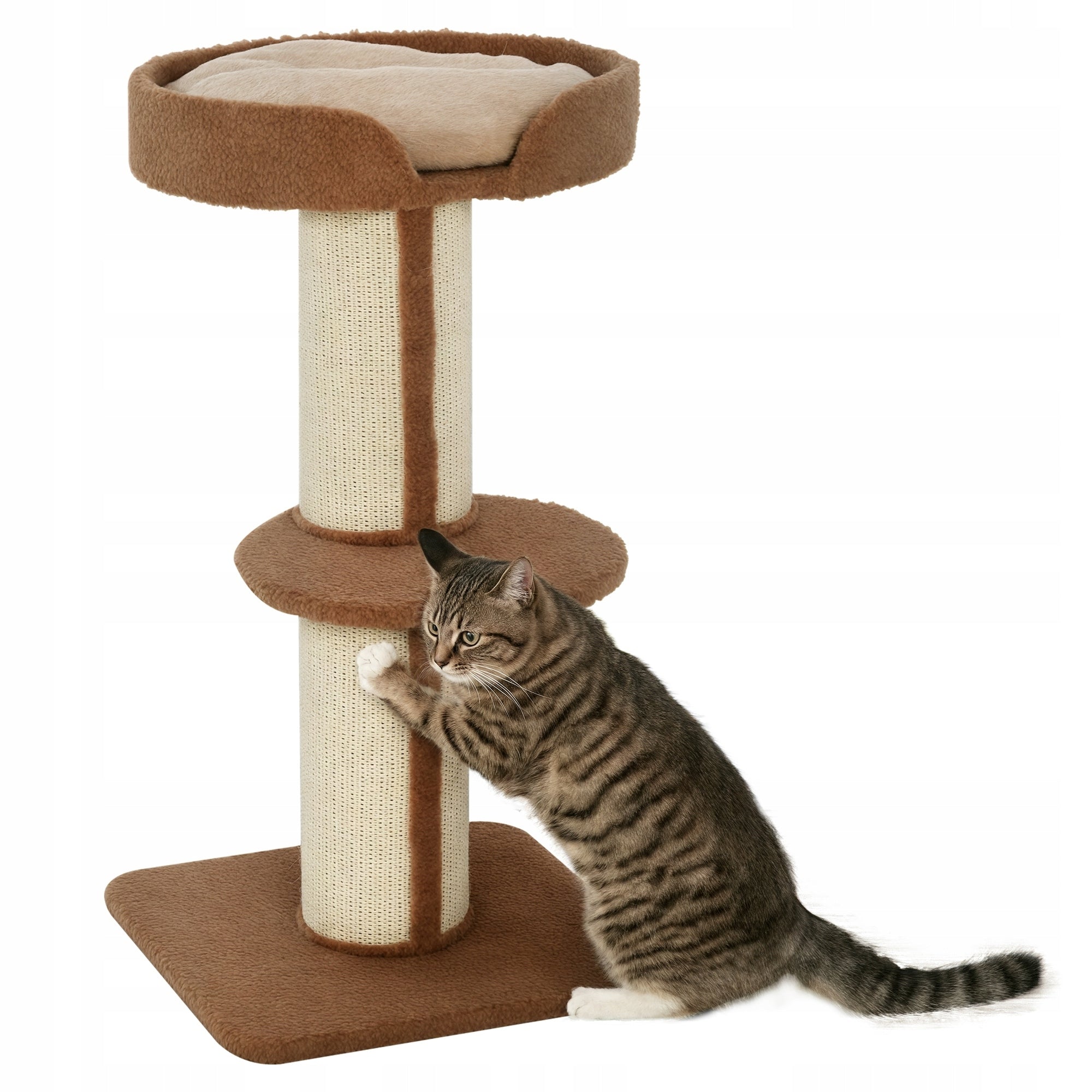 PawHut Cat scratcher for play with sisal platform plush, height 91cm brown