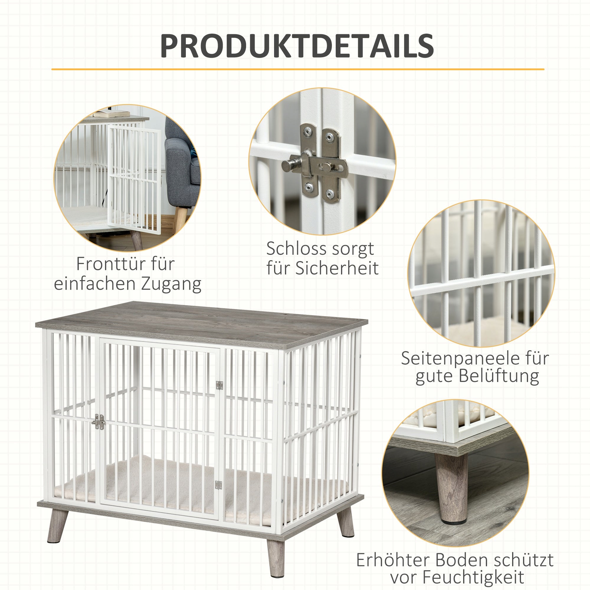 PawHut Dog Cage in Steel and PB, 86x60x70cm, Elevated Design, Grey Brand PawHut