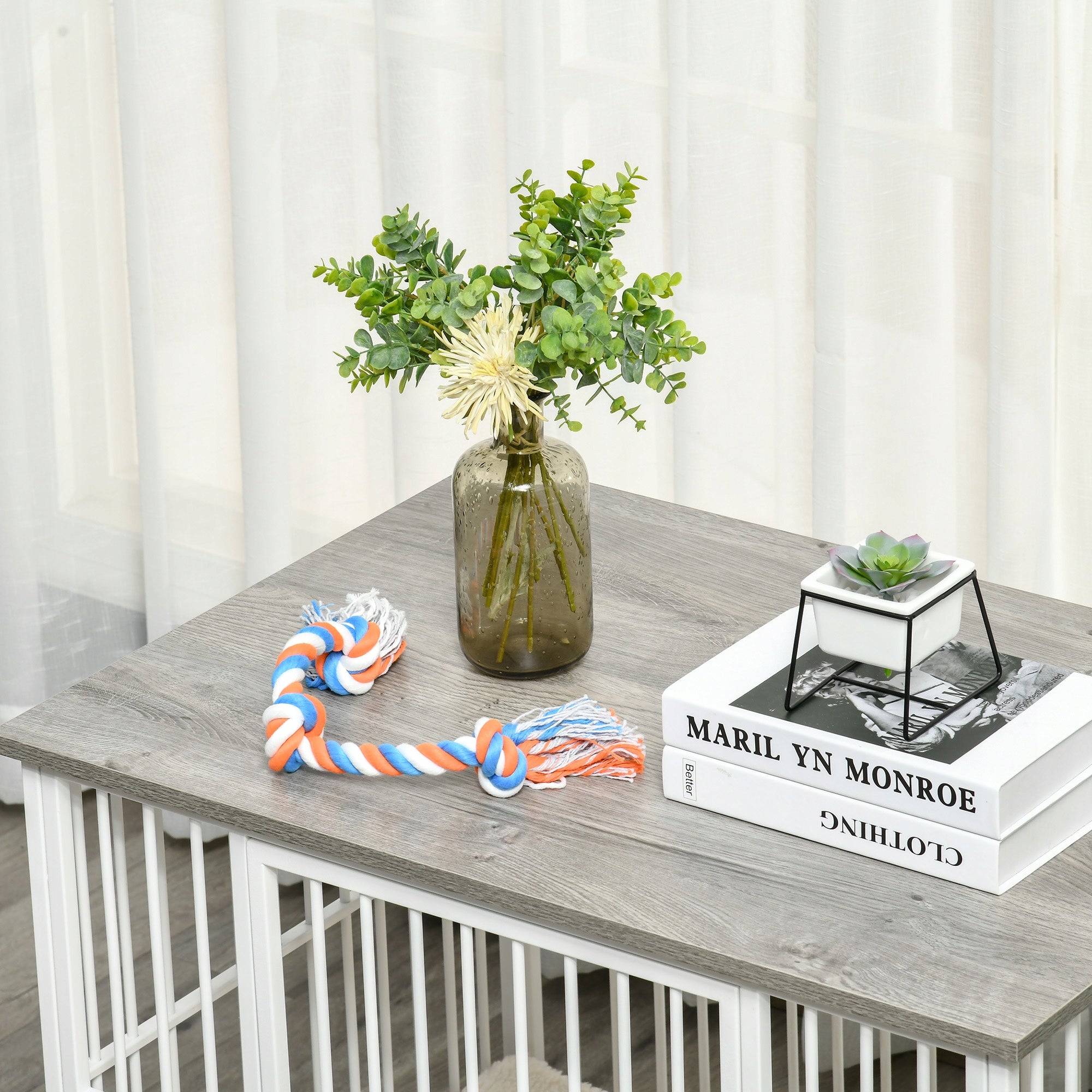 PawHut Dog Cage in Steel and PB, 86x60x70cm, Elevated Design, Grey Length 60 cm