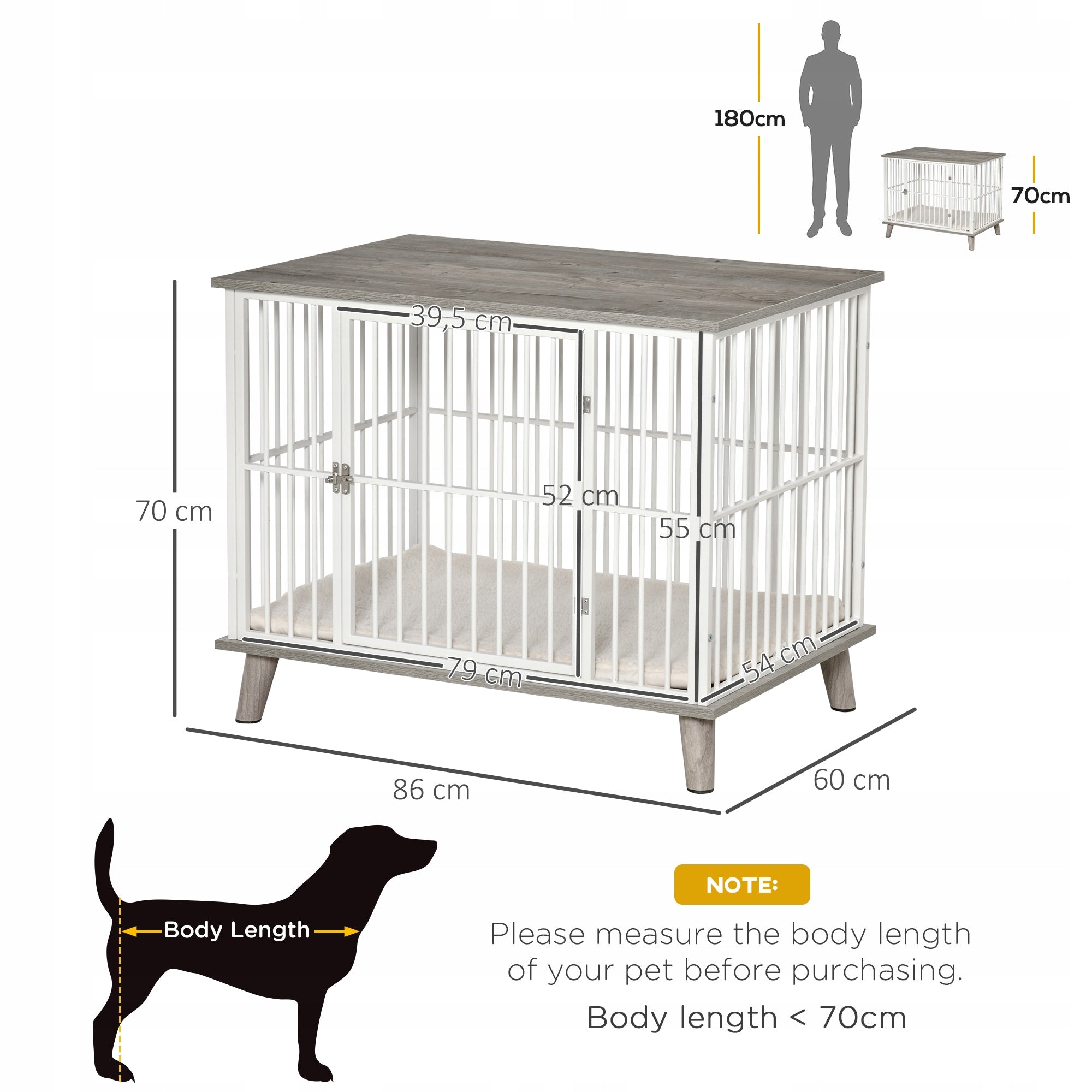 PawHut Dog Cage in Steel and PB, 86x60x70cm, Elevated Design, Grey Trade name D02-069V01GY