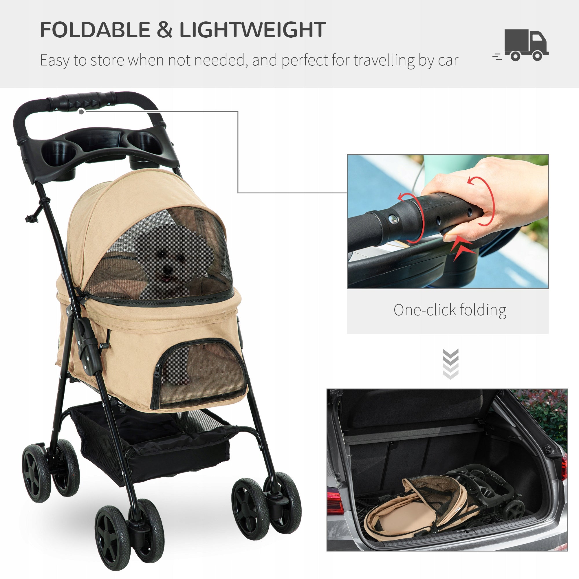 PawHut Dog and cat stroller, small, khaki, comfortable, 67 x 45 x 96 cm Brand PawHut