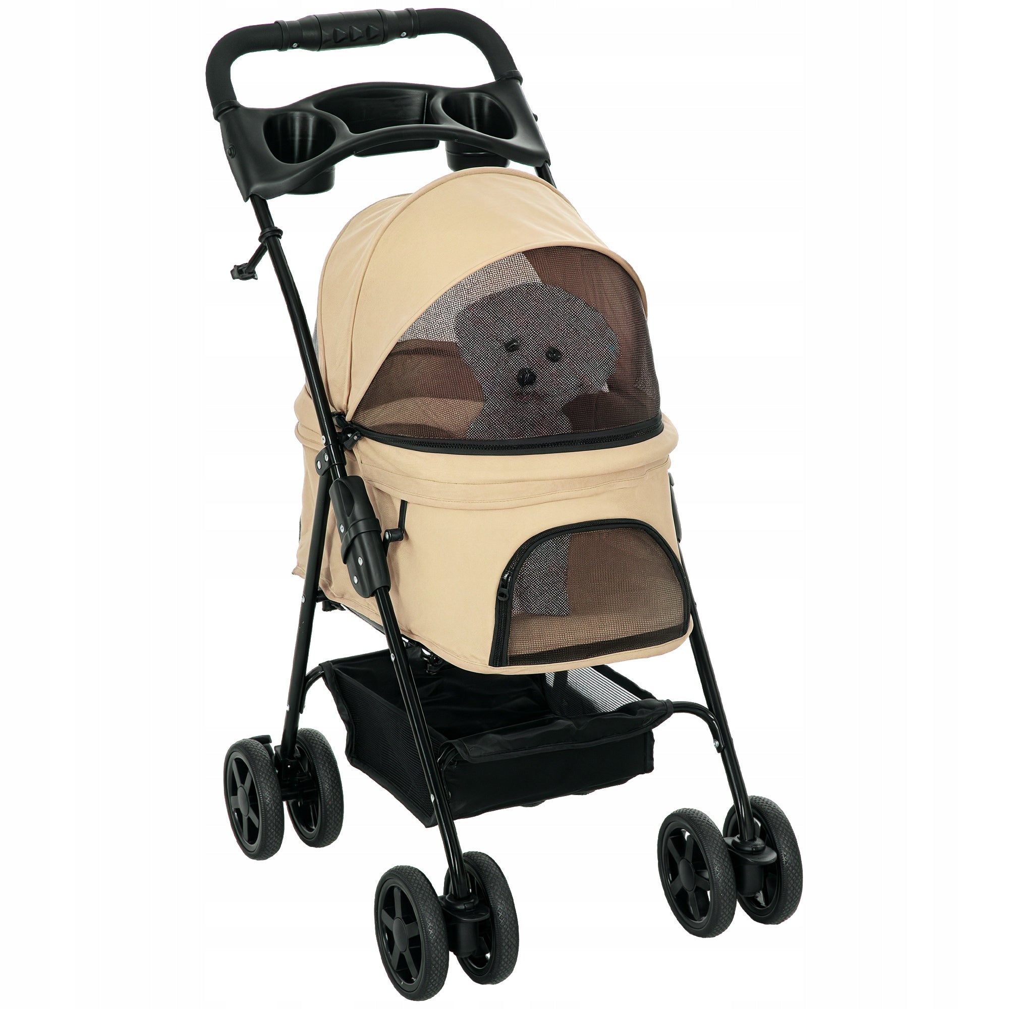 PawHut Dog and cat stroller, small, khaki, comfortable, 67 x 45 x 96 cm