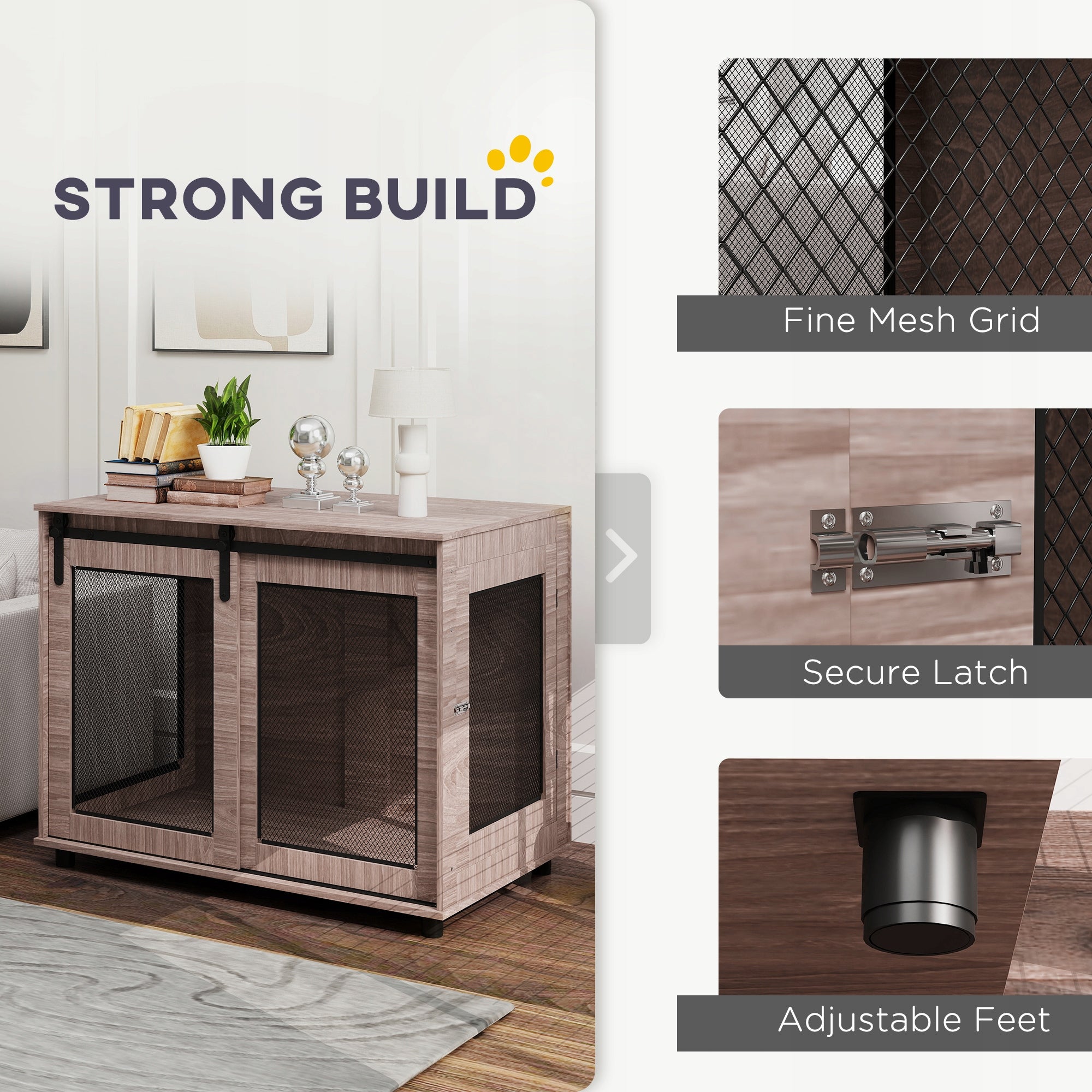 PawHut Dog cage, 2 lockable doors, side table, 98 x 60 x 78 cm Length 98 cm