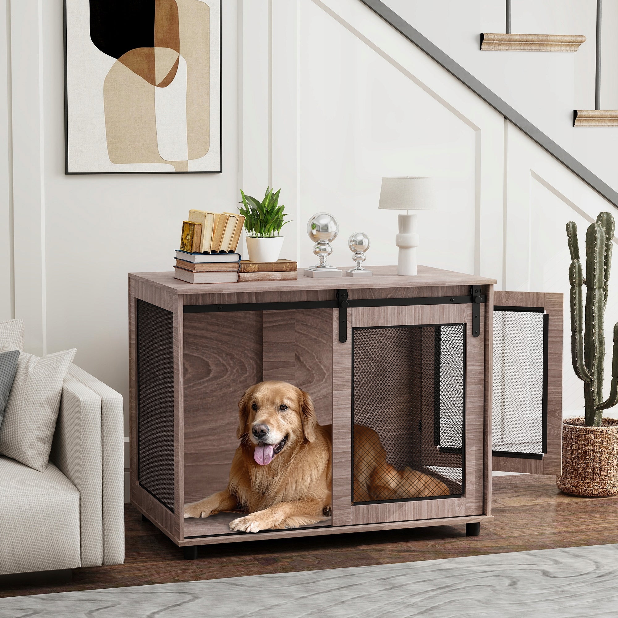 PawHut Dog cage, 2 lockable doors, side table, 98 x 60 x 78 cm Manufacturer code PawHut