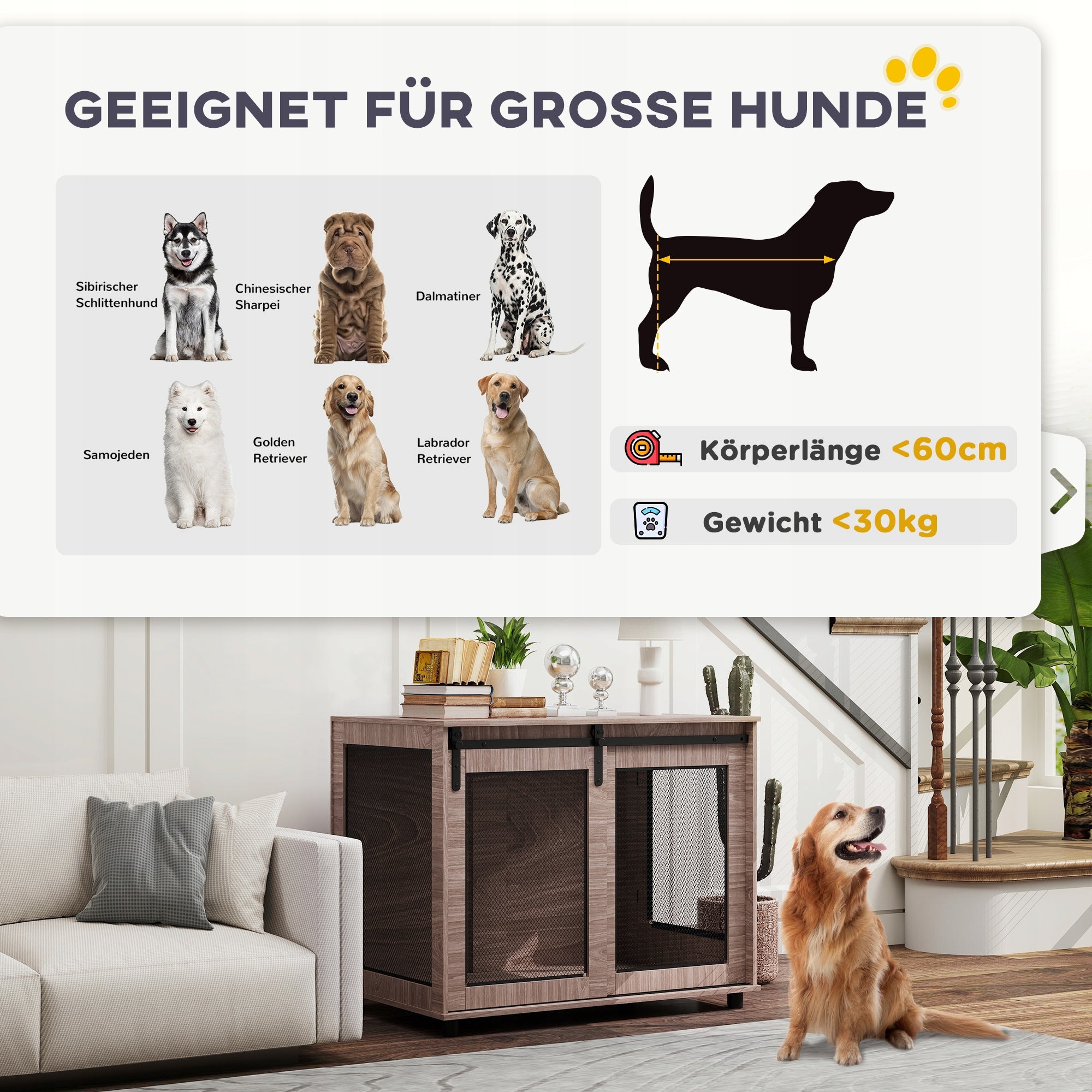 PawHut Dog cage, 2 lockable doors, side table, 98 x 60 x 78 cm Product height 78 cm