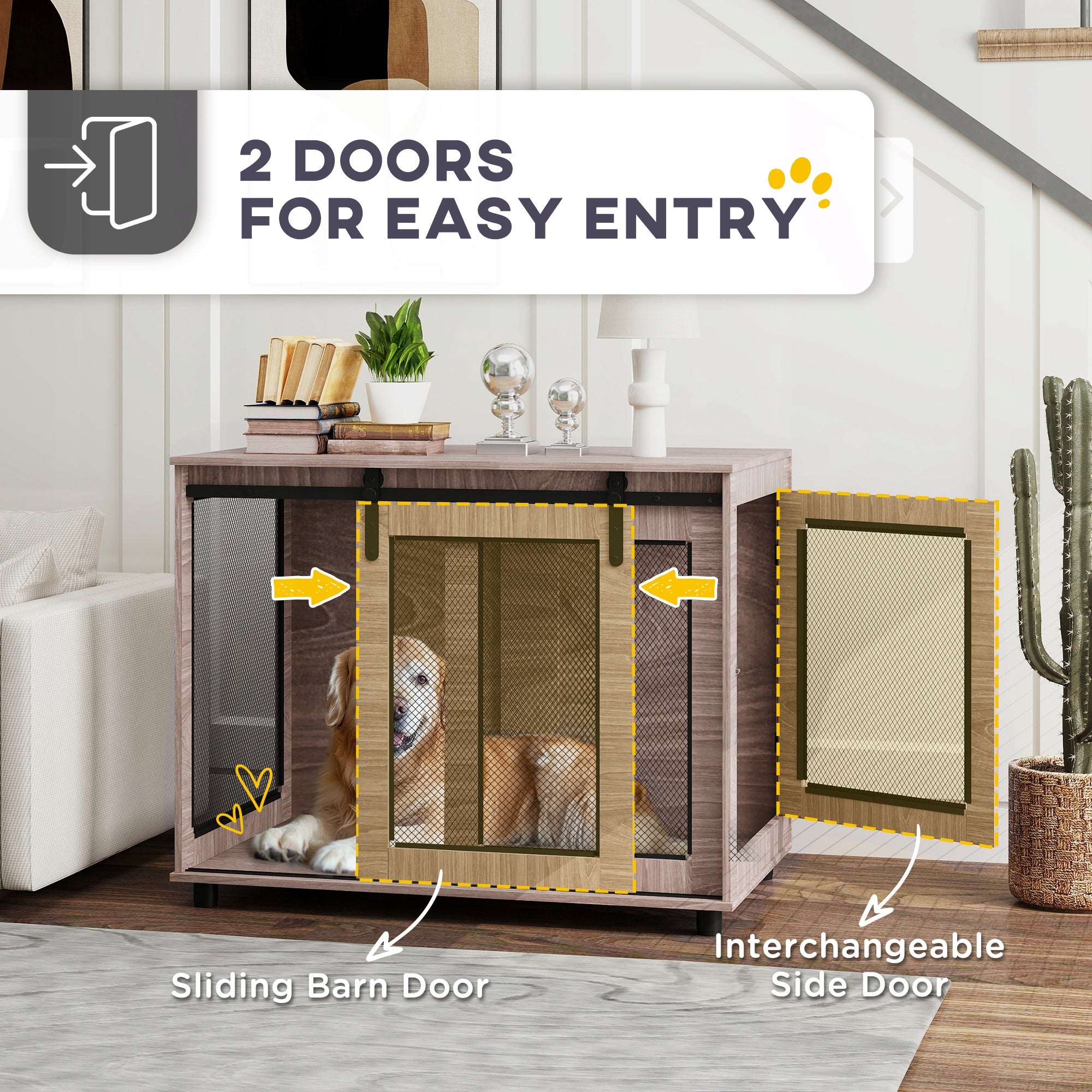PawHut Dog cage, 2 lockable doors, side table, 98 x 60 x 78 cm Product width 60 cm