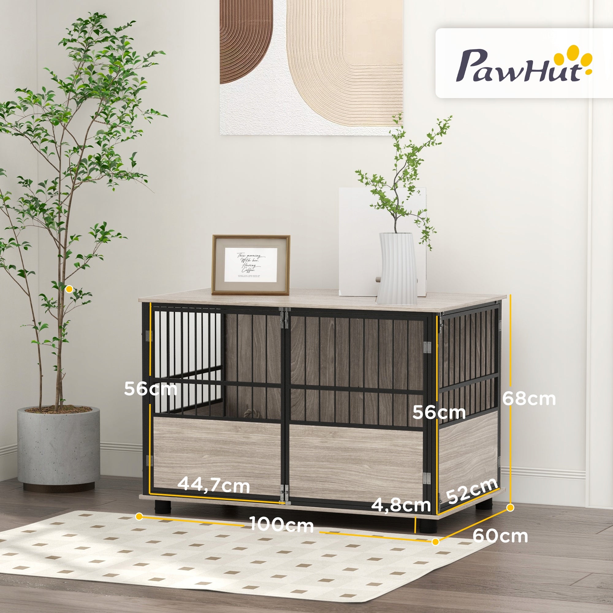 PawHut Dog cage, non-slip, large, for use at home, 100x60x68cm Distance between bars 4.1 cm