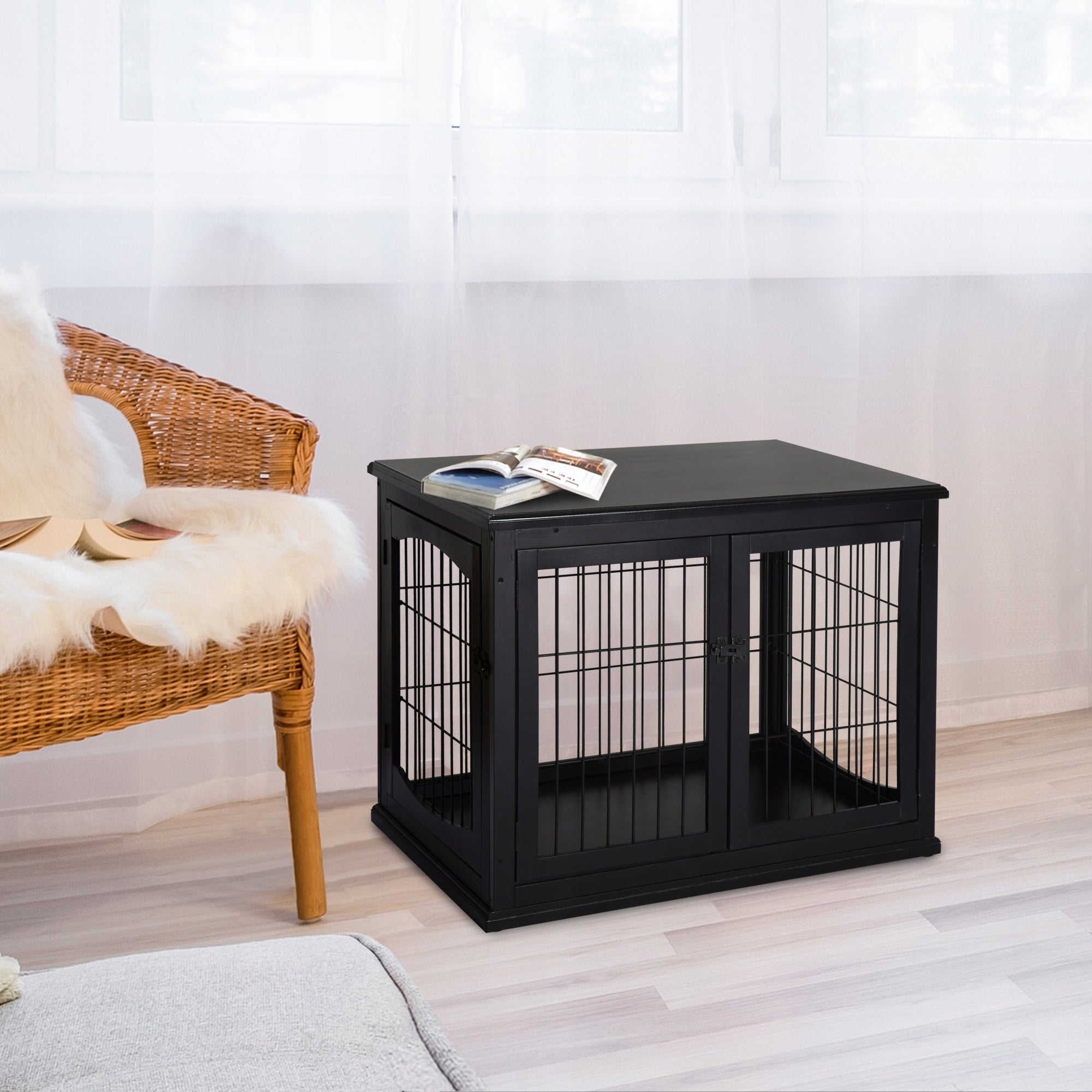 PawHut Dog cage with top, black, MDF, metal, 58,5 x 81 x 66 cm Packaging status original
