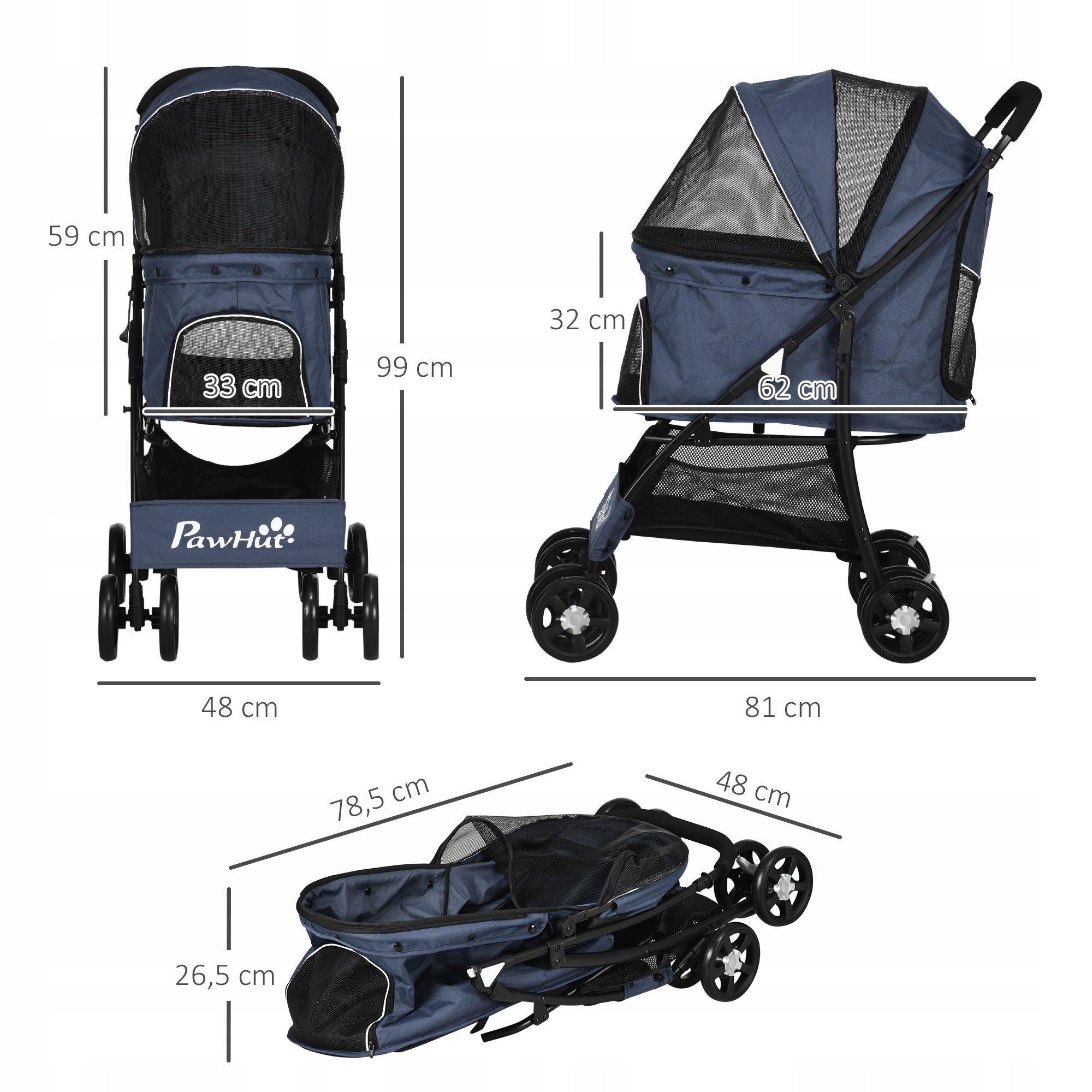 PawHut Dog stroller PawHut, foldable, with pillow, for cats Additional color gray