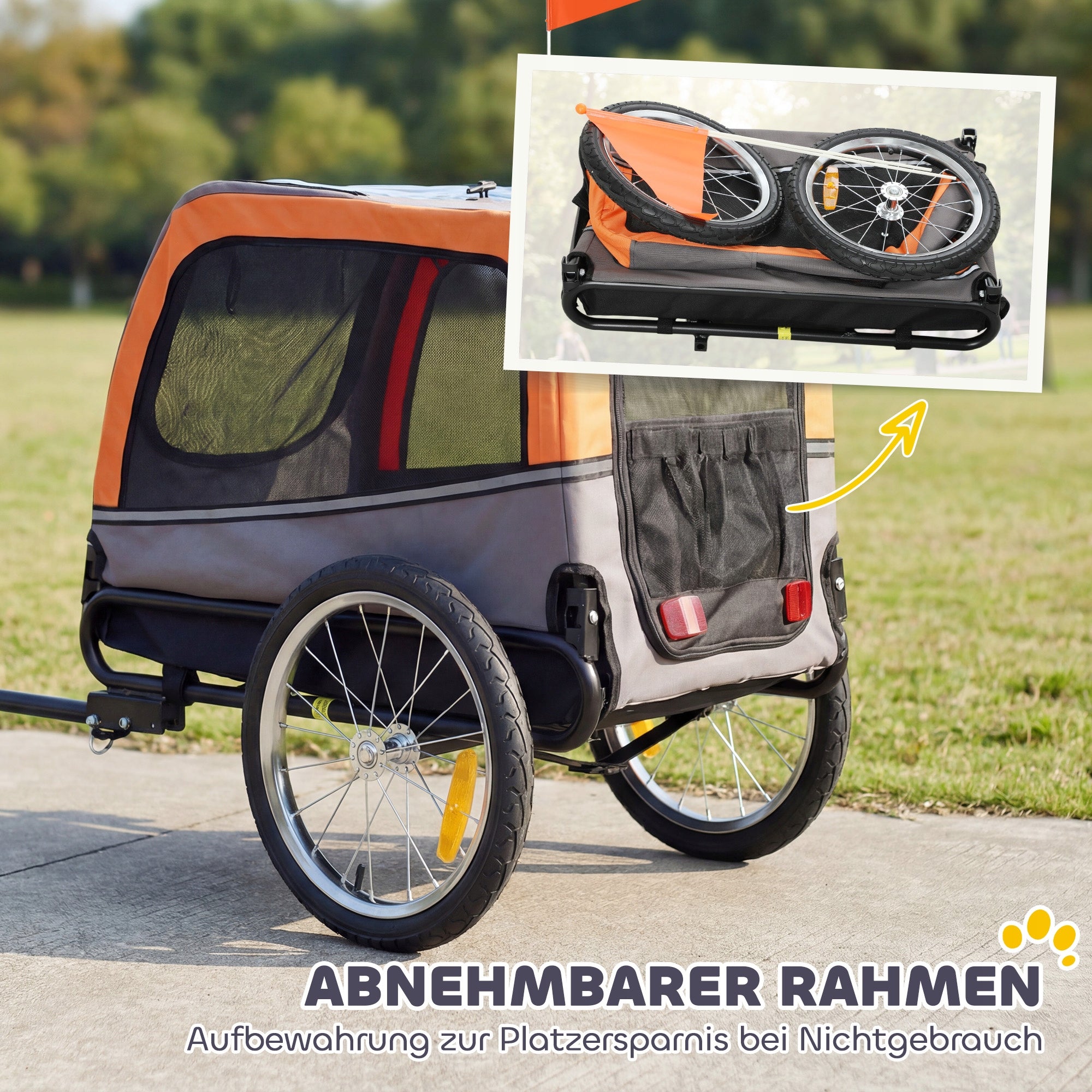 PawHut Folding bicycle trailer for dogs with reflectors 2 doors Additional color gray