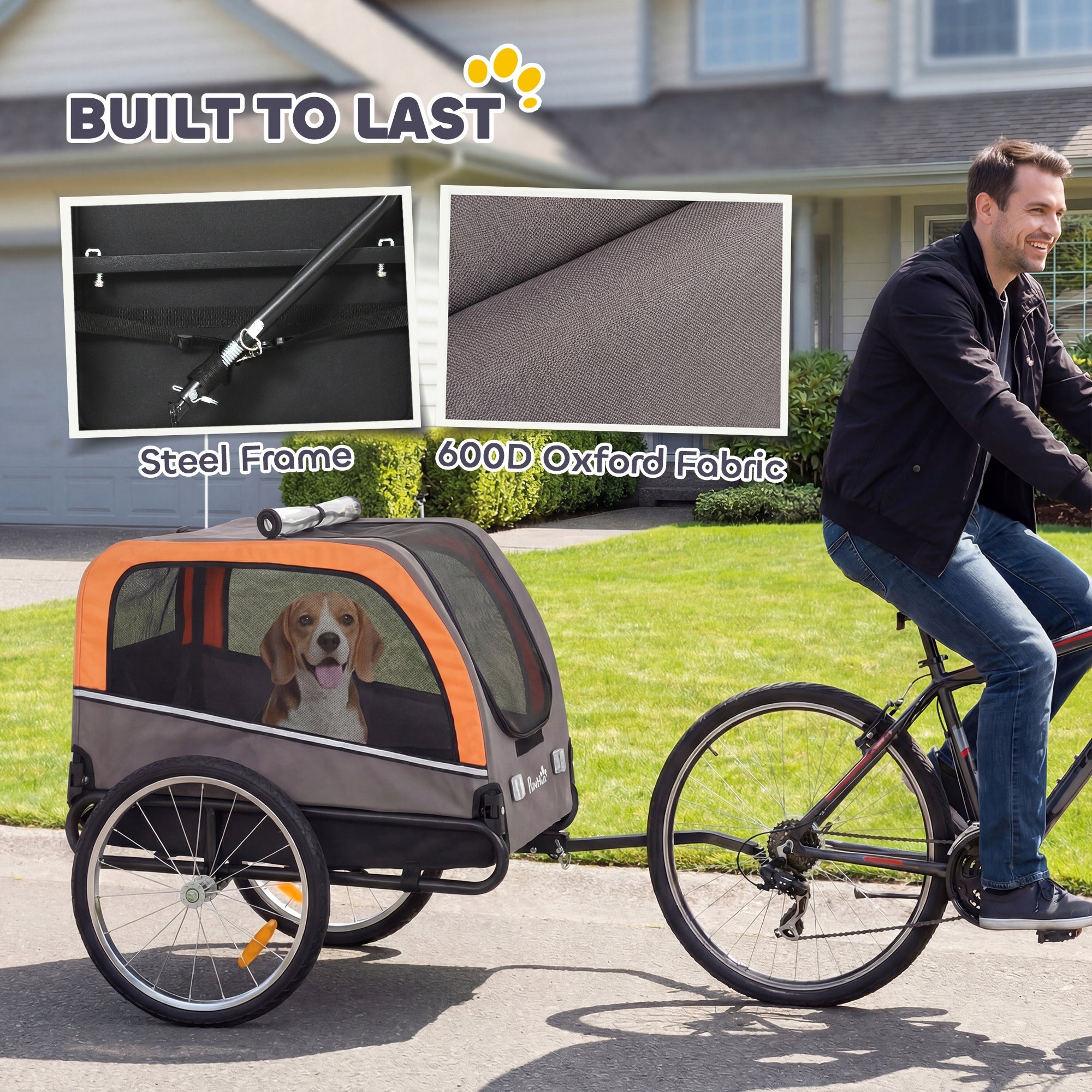 PawHut Folding bicycle trailer for dogs with reflectors 2 doors Brand PawHut
