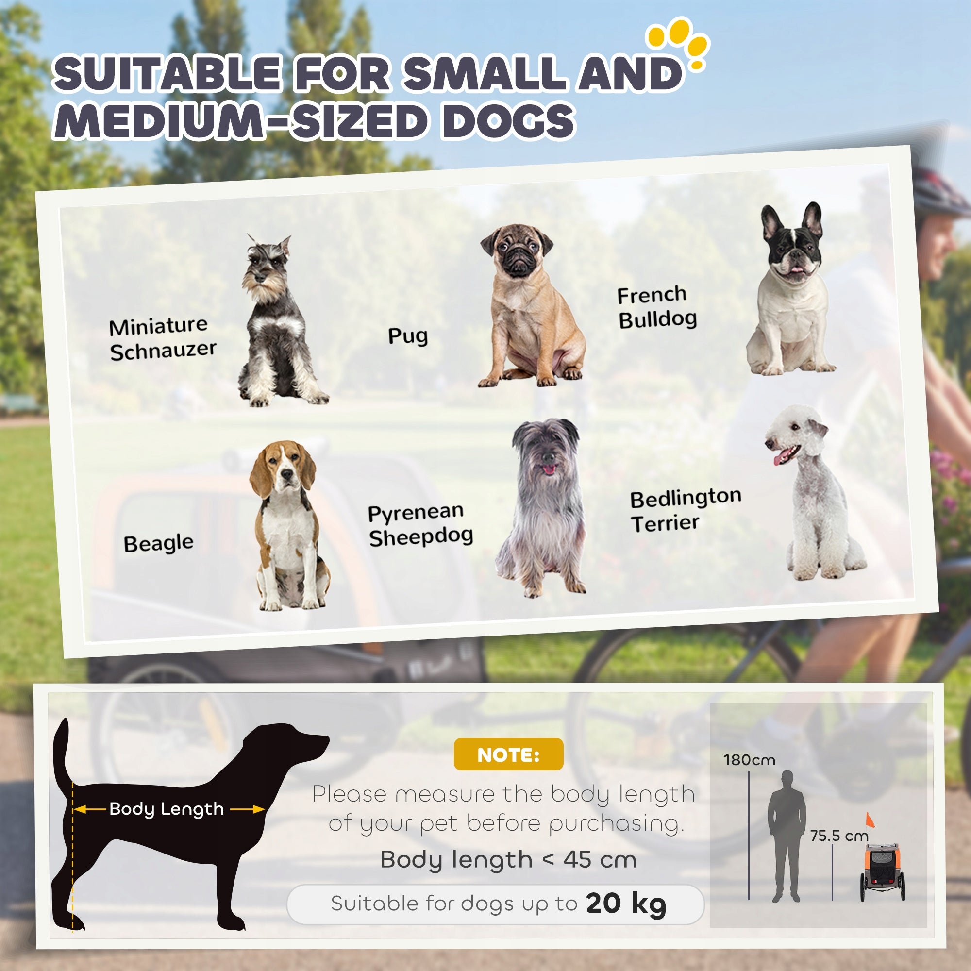 PawHut Folding bicycle trailer for dogs with reflectors 2 doors Main material fabric