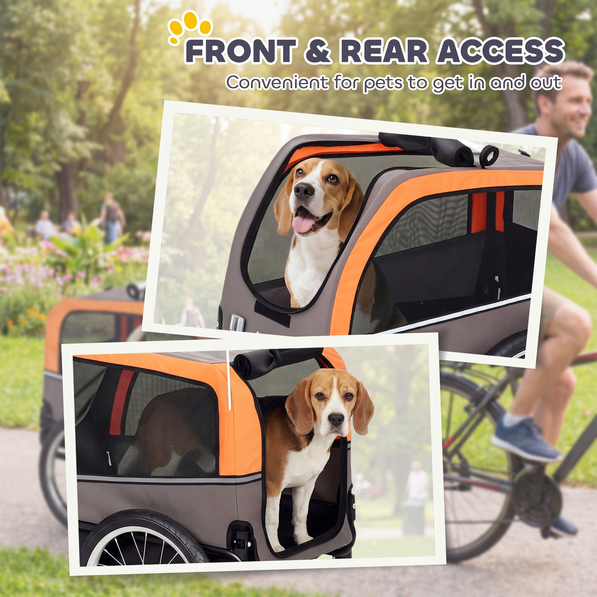 PawHut Folding bicycle trailer for dogs with reflectors 2 doors Product width 57.5 cm