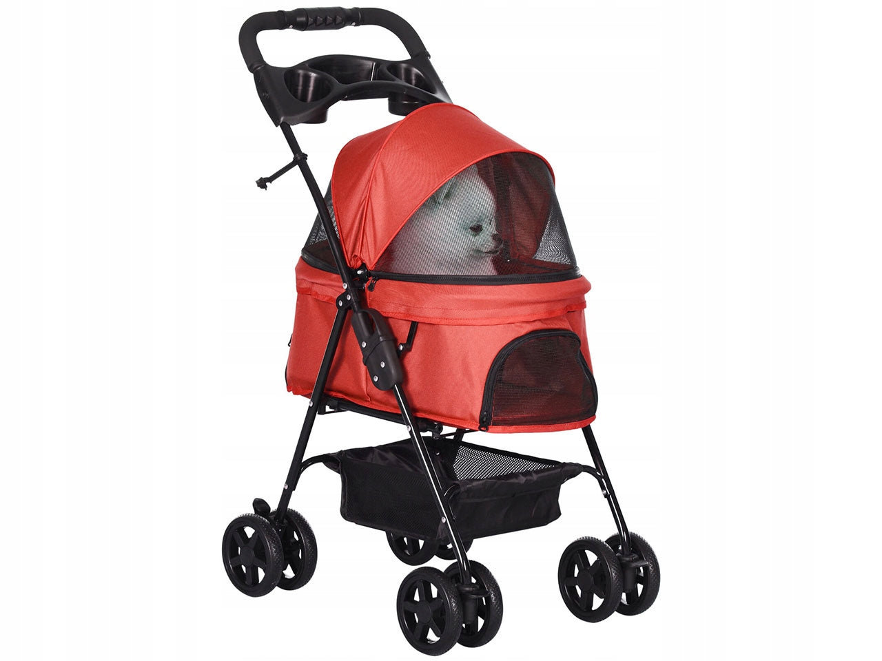 PawHut Folding dog and cat stroller, Oxford, red 67x45x96 cm