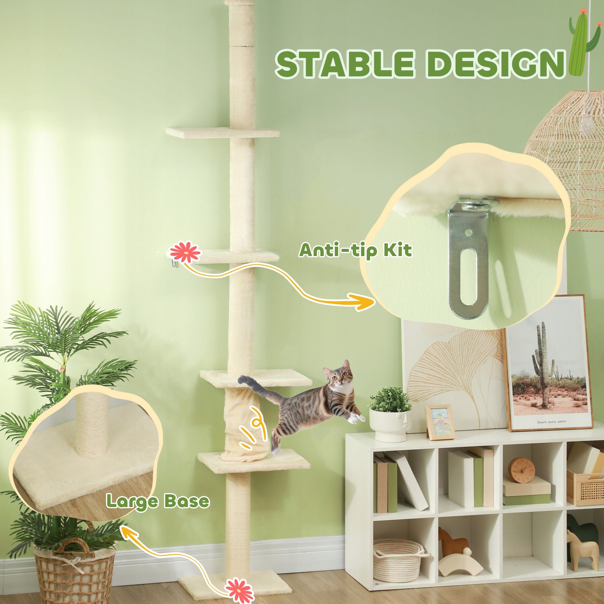 PawHut Multi-level cat tree, 225-275 cm, floor to ceiling Brand PawHut
